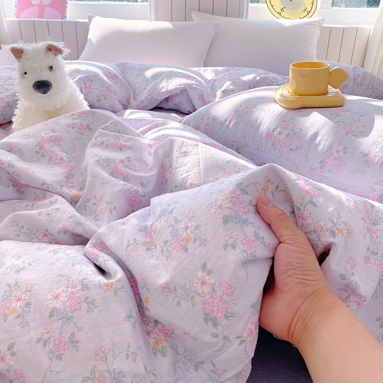 91家纺网 家纺一手货源 找家纺 春皖家纺 2026新款A类全棉有氧双层纱印花四件套单品系列-单被套 雾色里德