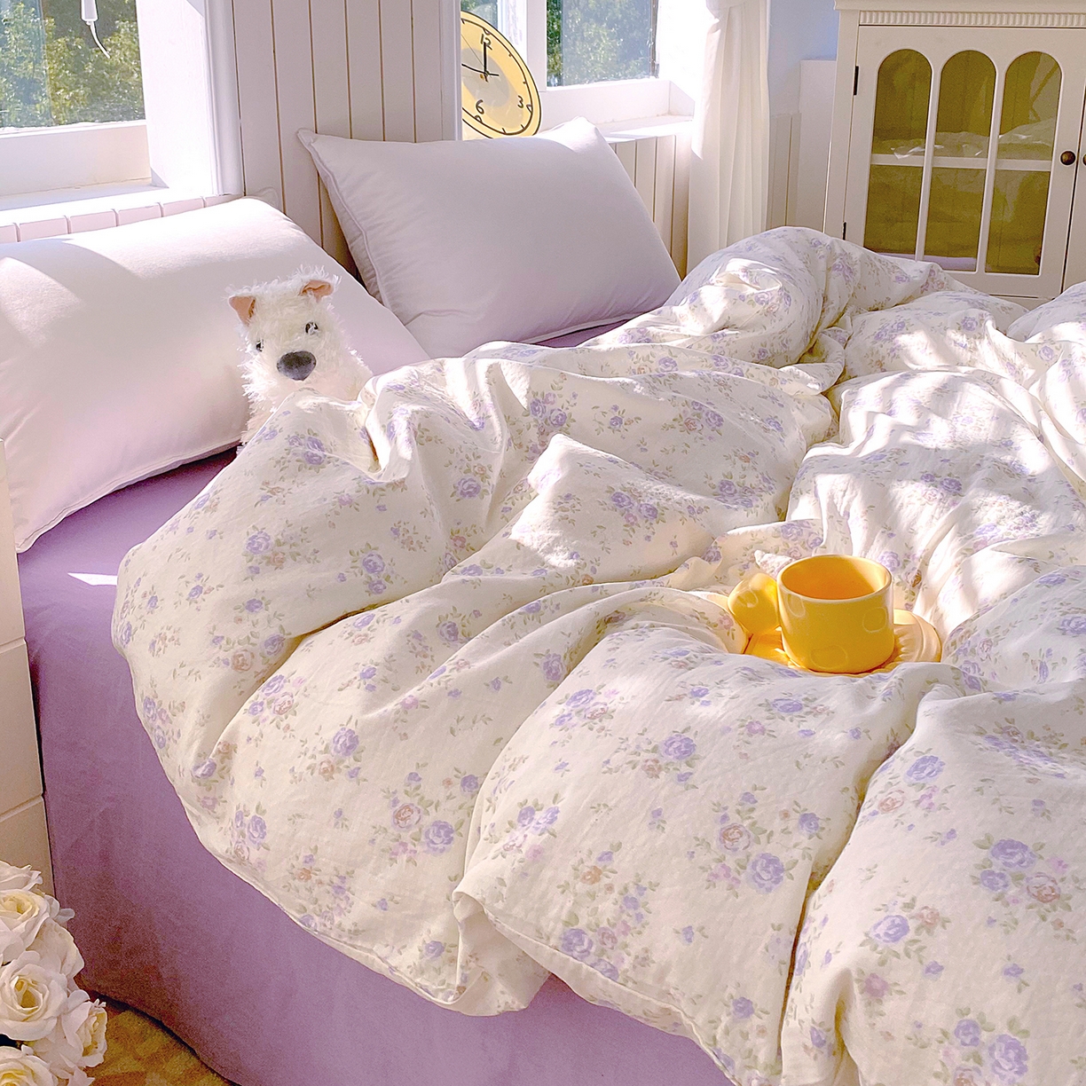 91家纺网 家纺一手货源 找家纺 春皖家纺 2026新款A类全棉有氧双层纱印花四件套单品系列-单被套 雾染玫瑰