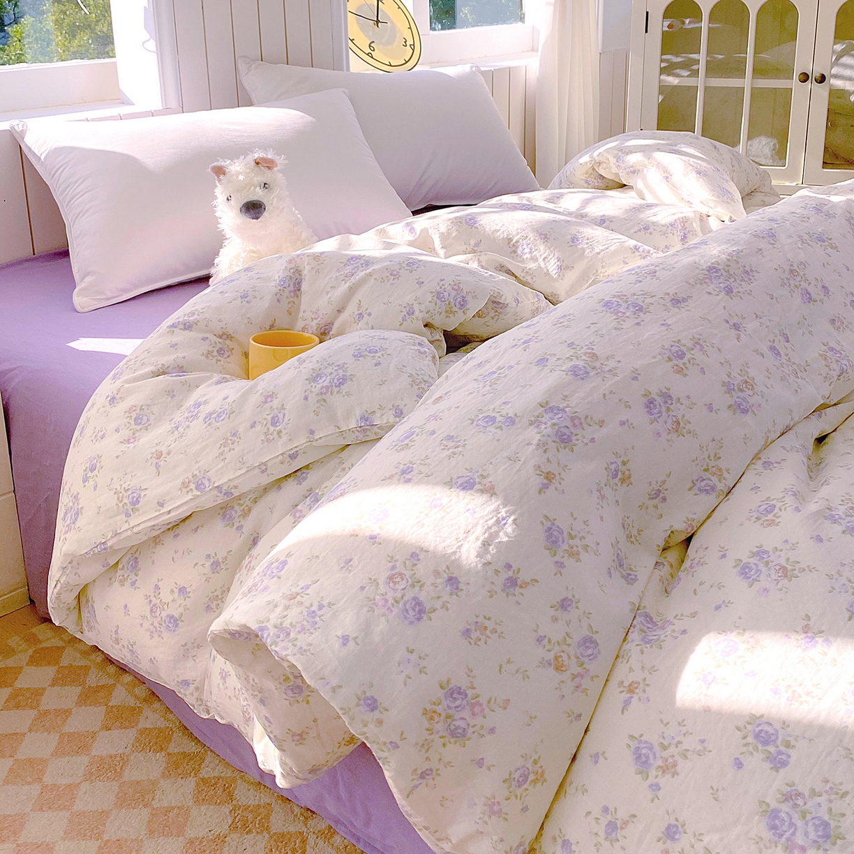 91家纺网 家纺一手货源 找家纺 春皖家纺 2026新款A类全棉有氧双层纱印花四件套单品系列-单被套 雾染玫瑰