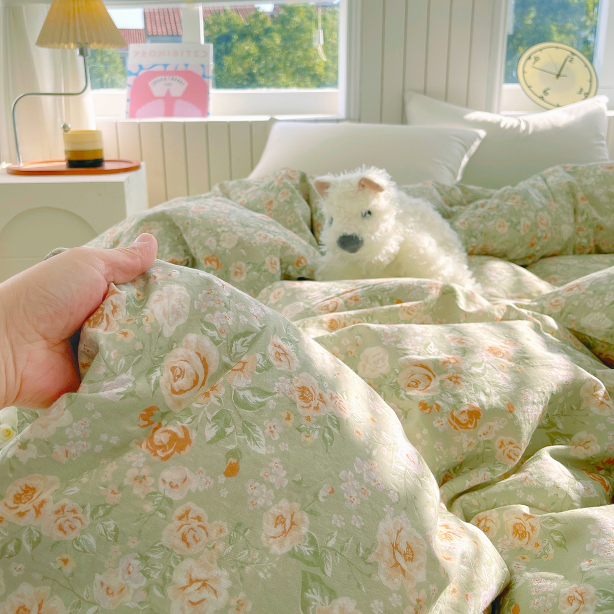 91家纺网 家纺一手货源 找家纺 春皖家纺 2026新款A类全棉有氧双层纱印花四件套单品系列-单被套 青茵