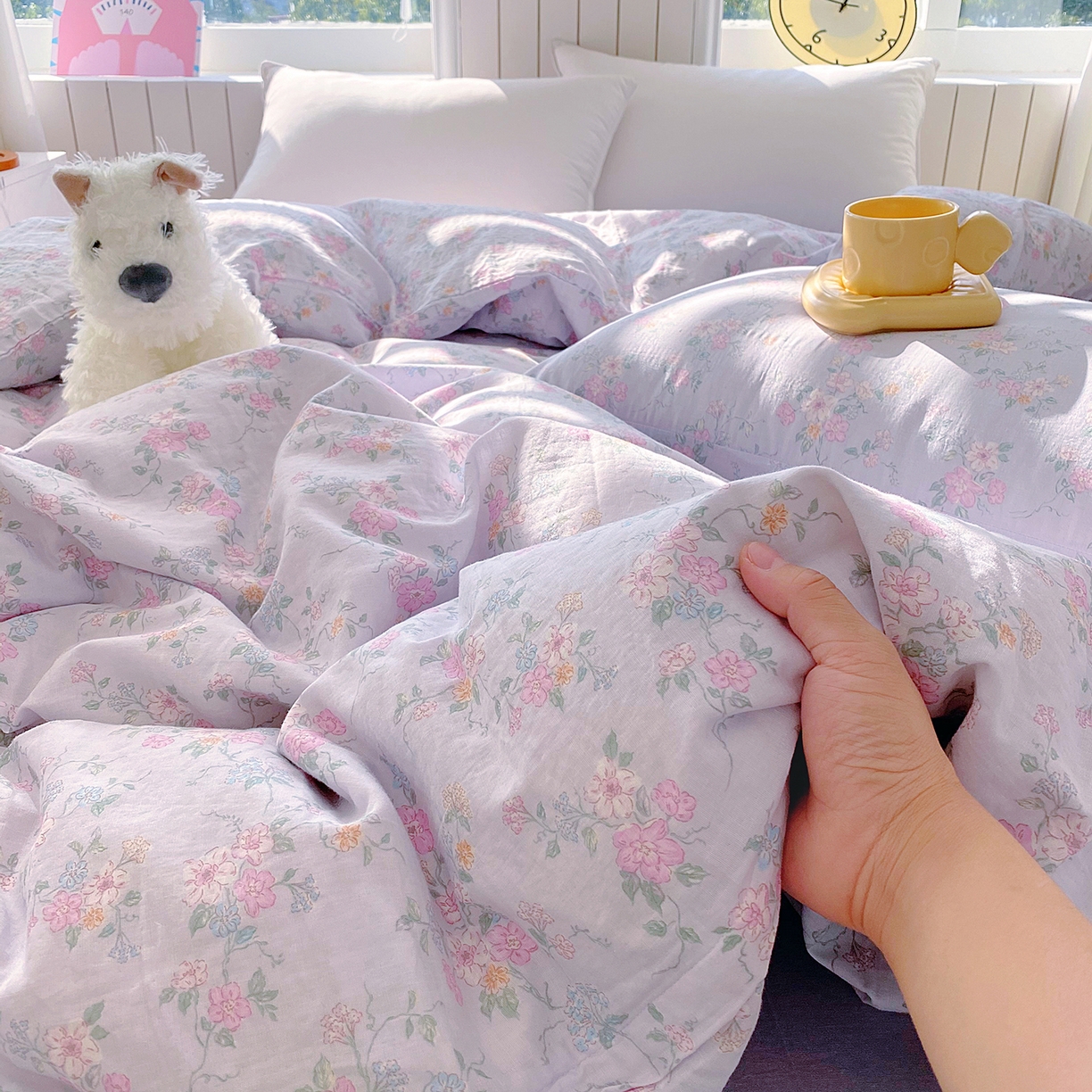 91家纺网 家纺一手货源 找家纺 春皖家纺 2026新款A类全棉有氧双层纱印花四件套单品系列-单被套 雾色里德