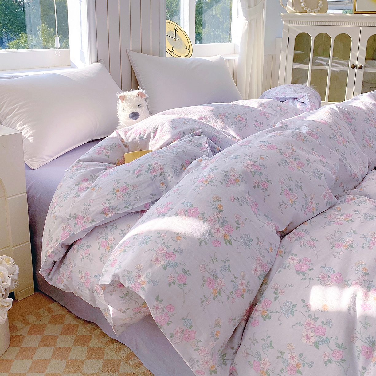 春皖家纺 2026新款A类全棉有氧双层纱印花四件套单品系列-单被套 雾色里德