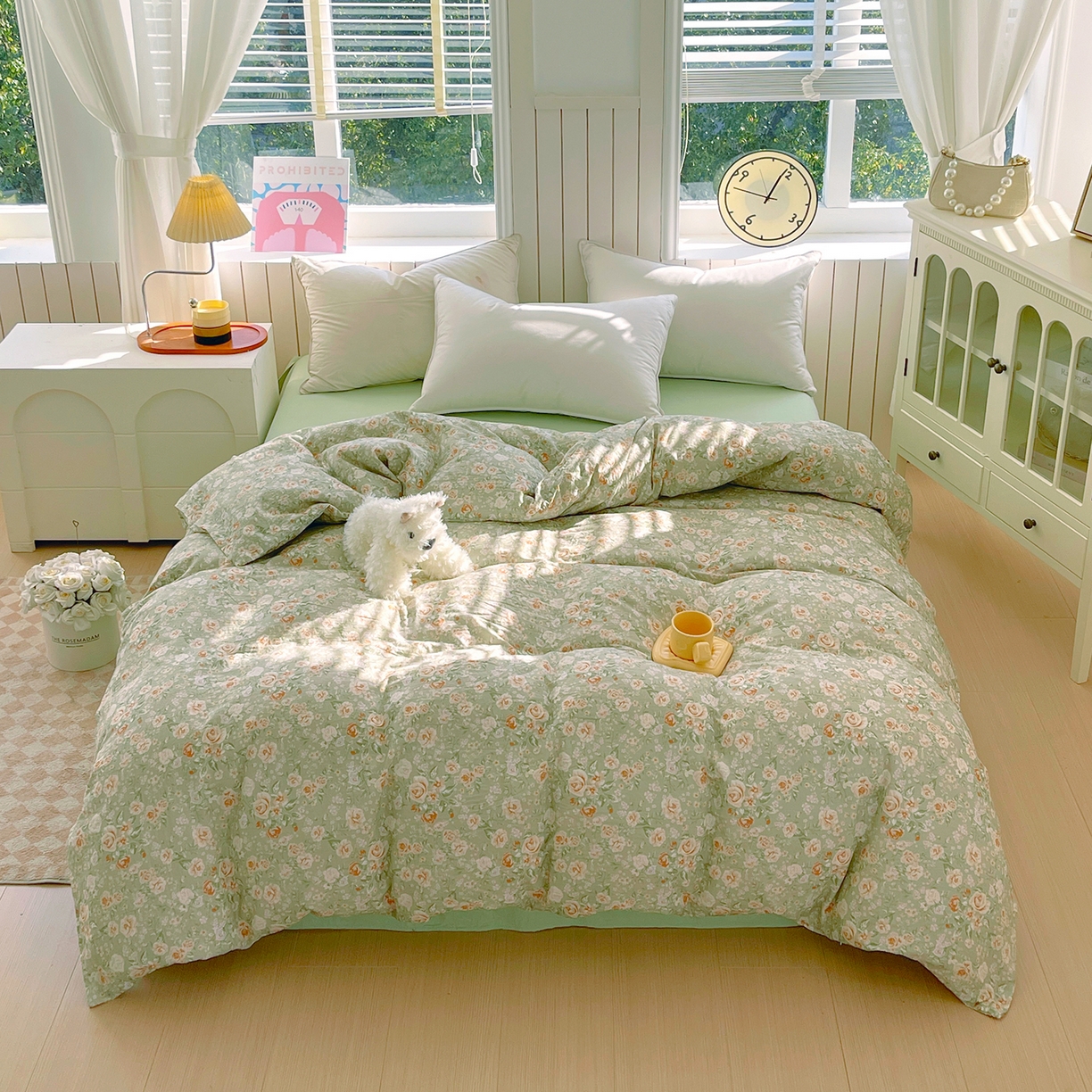 91家纺网 家纺一手货源 找家纺 春皖家纺 2026新款A类全棉有氧双层纱印花四件套单品系列-单被套 青茵