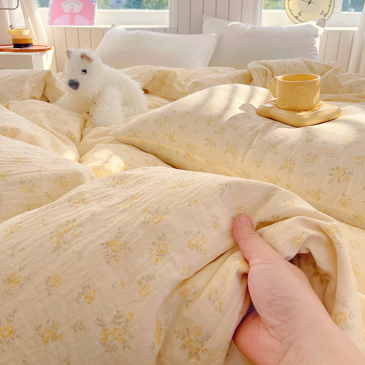 91家纺网 家纺一手货源 找家纺 春皖家纺 2026新款A类全棉有氧双层纱印花四件套单品系列-单被套 晴丝一缕