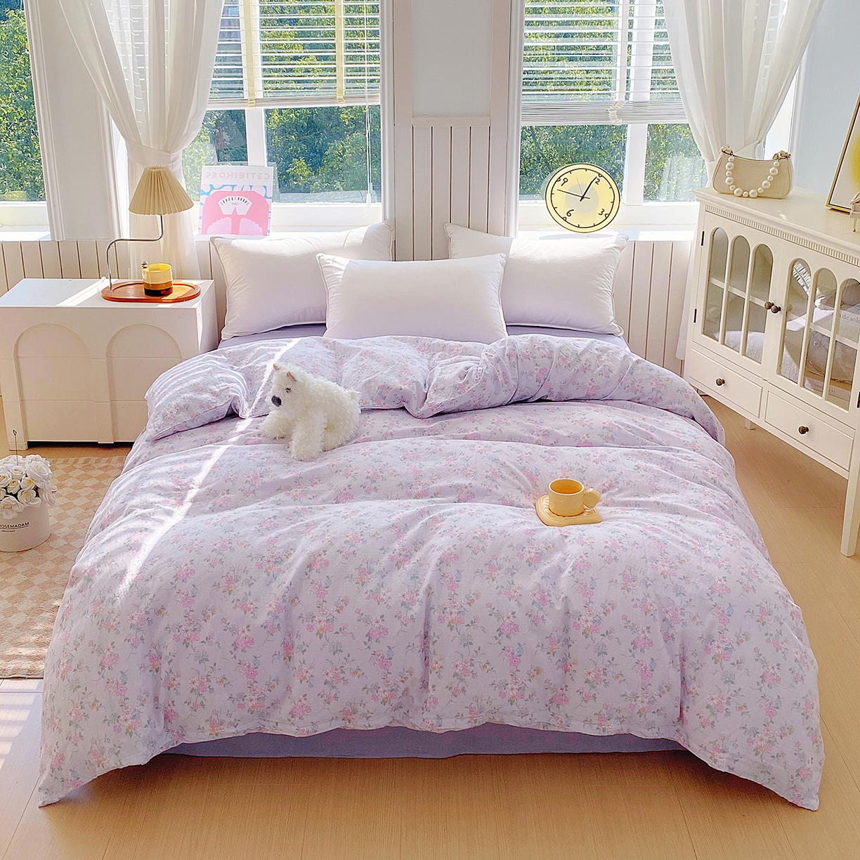 91家纺网 家纺一手货源 找家纺 春皖家纺 2026新款A类全棉有氧双层纱印花四件套单品系列-单被套 雾色里德