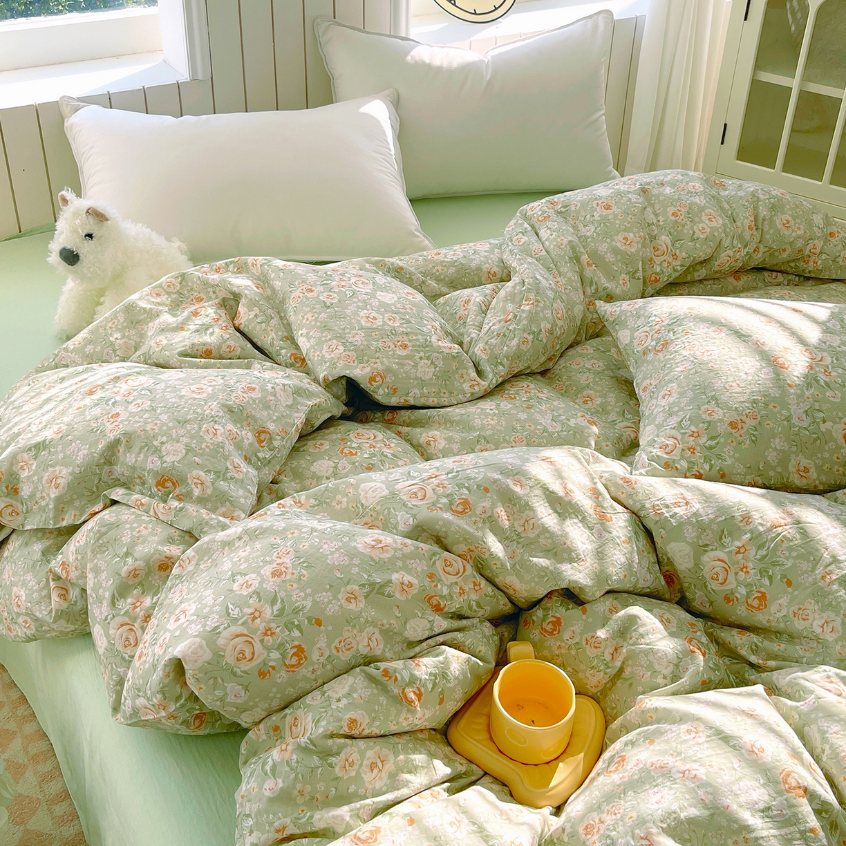 91家纺网 家纺一手货源 找家纺 春皖家纺 2026新款A类全棉有氧双层纱印花四件套单品系列-单被套 青茵