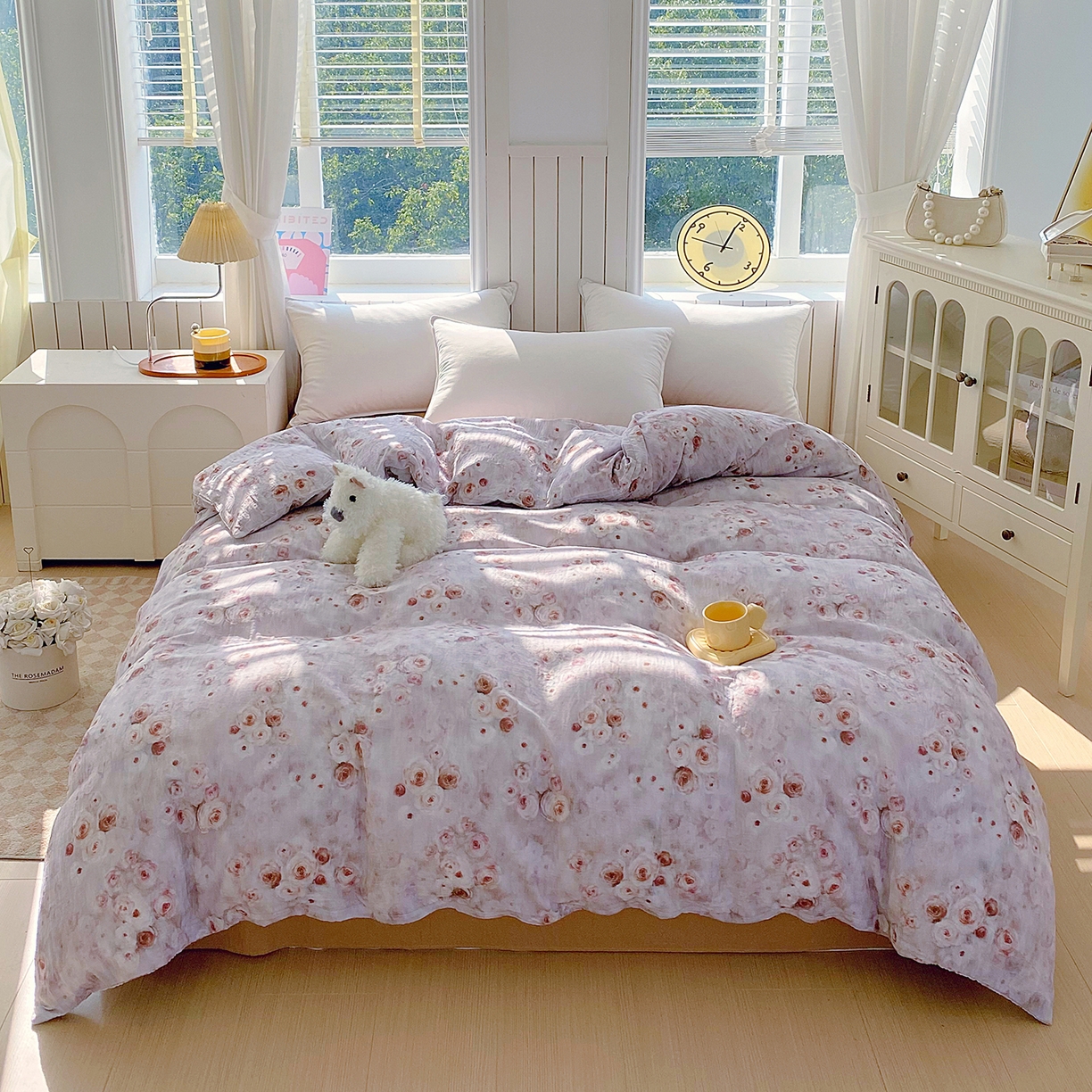 91家纺网 家纺一手货源 找家纺 春皖家纺 2026新款A类全棉有氧双层纱印花四件套单品系列-单被套 雾棕