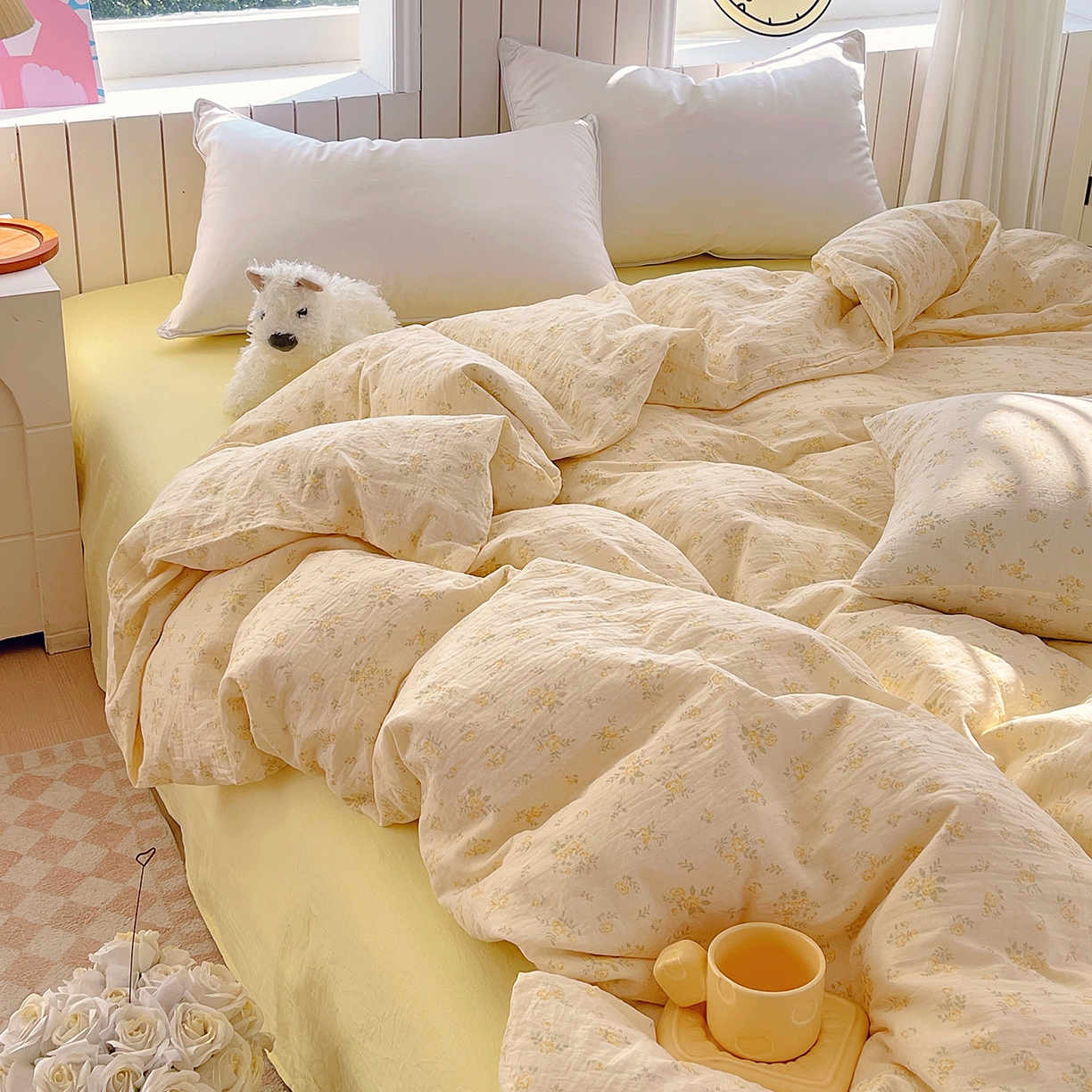 91家纺网 家纺一手货源 找家纺 春皖家纺 2026新款A类全棉有氧双层纱印花四件套单品系列-单被套 晴丝一缕