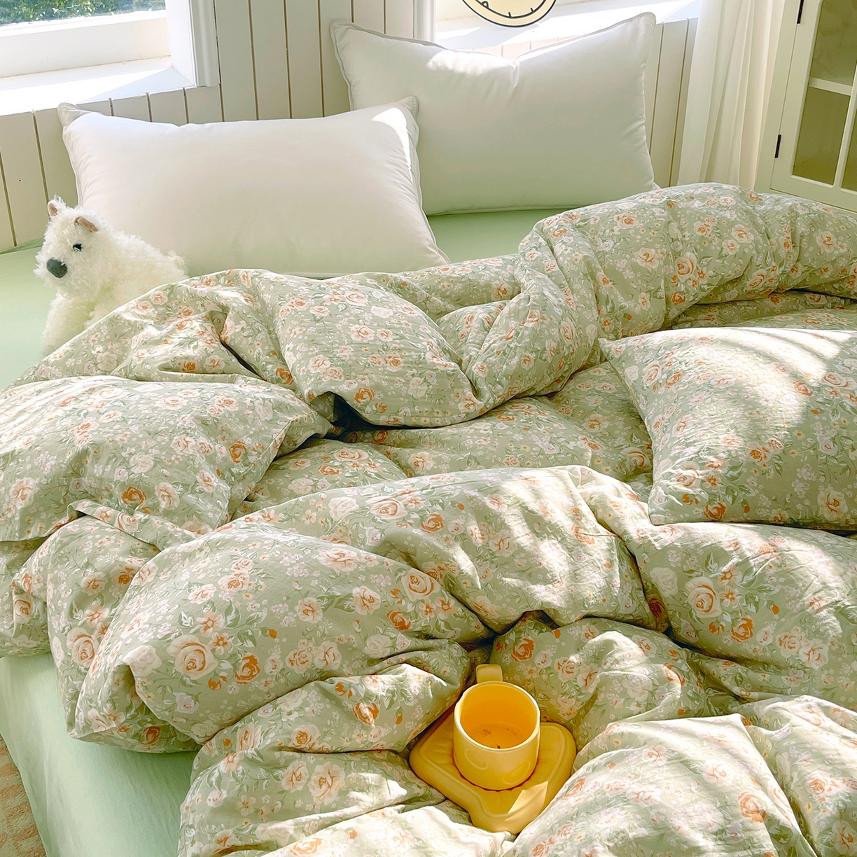 91家纺网 家纺一手货源 找家纺 春皖家纺 2026新款A类全棉有氧双层纱印花四件套单品系列-单被套 青茵