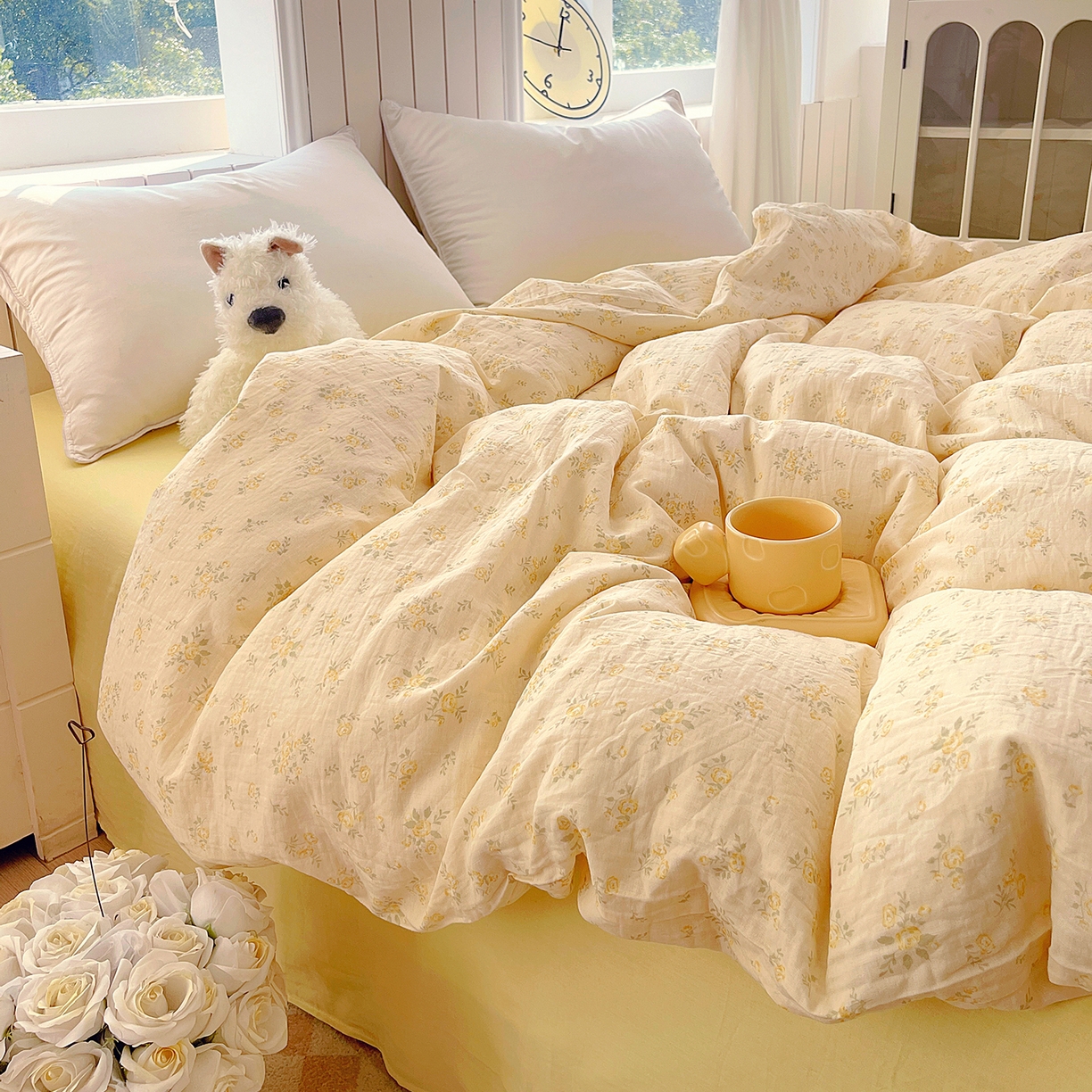 91家纺网 家纺一手货源 找家纺 春皖家纺 2026新款A类全棉有氧双层纱印花四件套单品系列-单被套 晴丝一缕