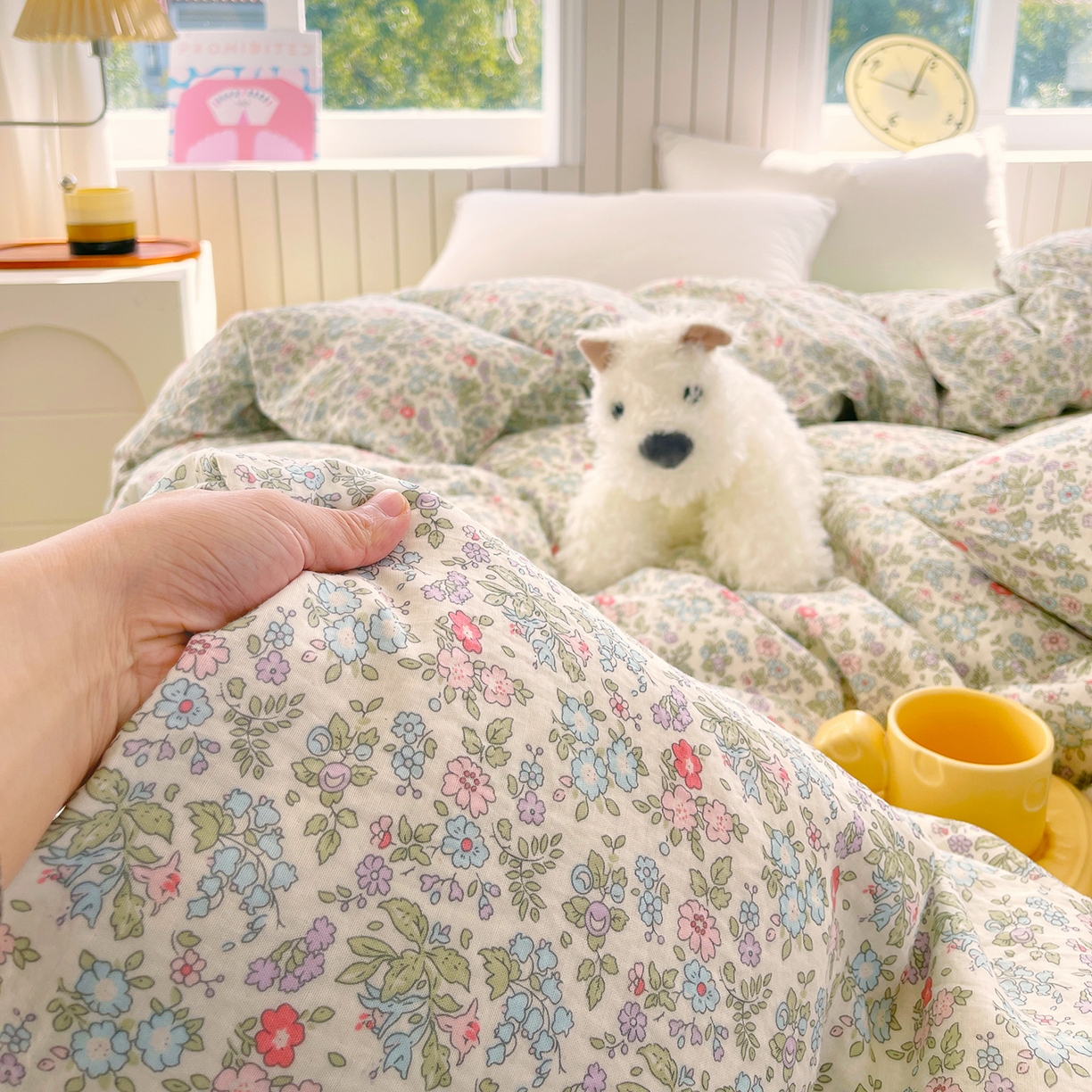 91家纺网 家纺一手货源 找家纺 春皖家纺 2026新款A类全棉有氧双层纱印花四件套单品系列-单被套 花町