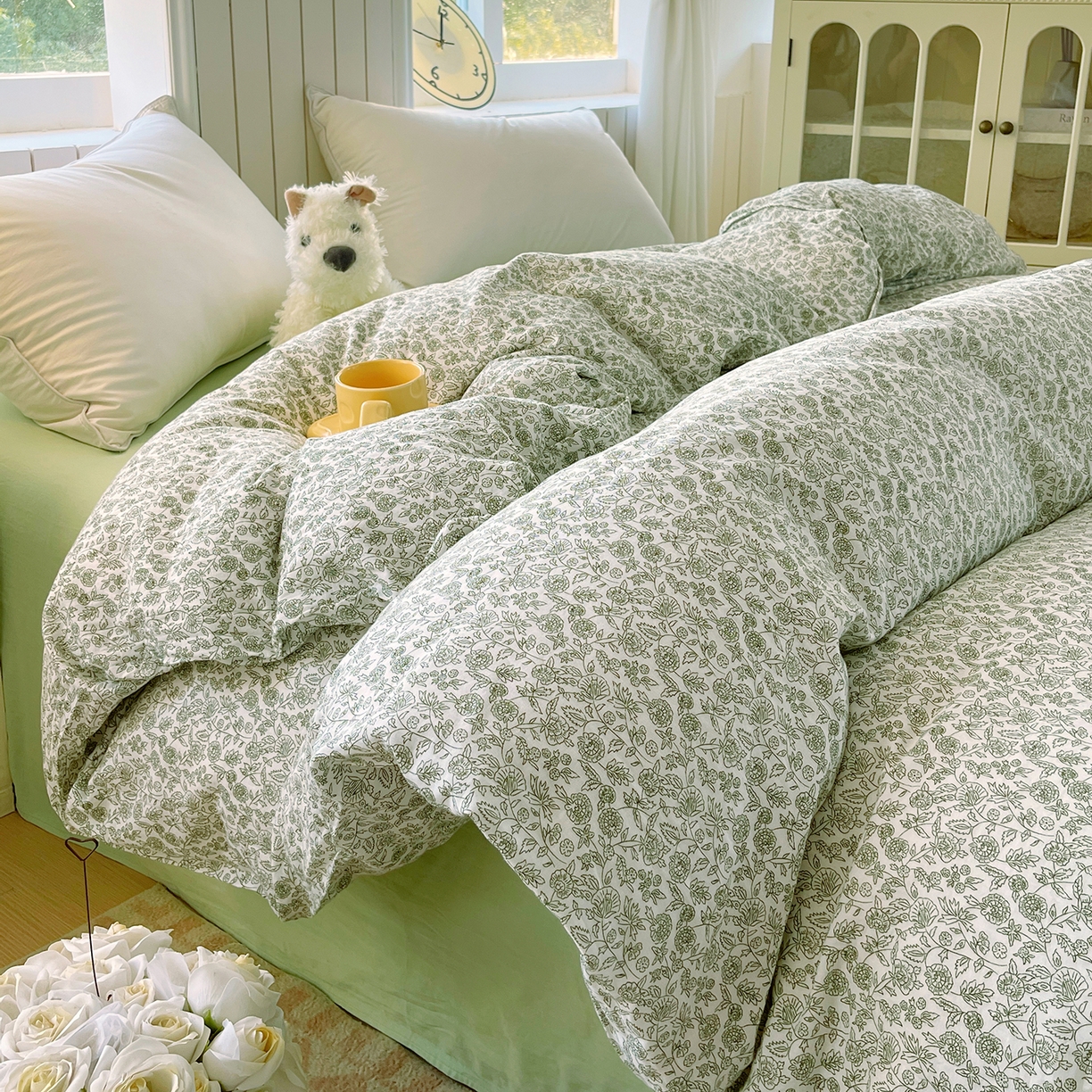 春皖家纺 2026新款A类全棉有氧双层纱印花四件套单品系列-单被套 暮春