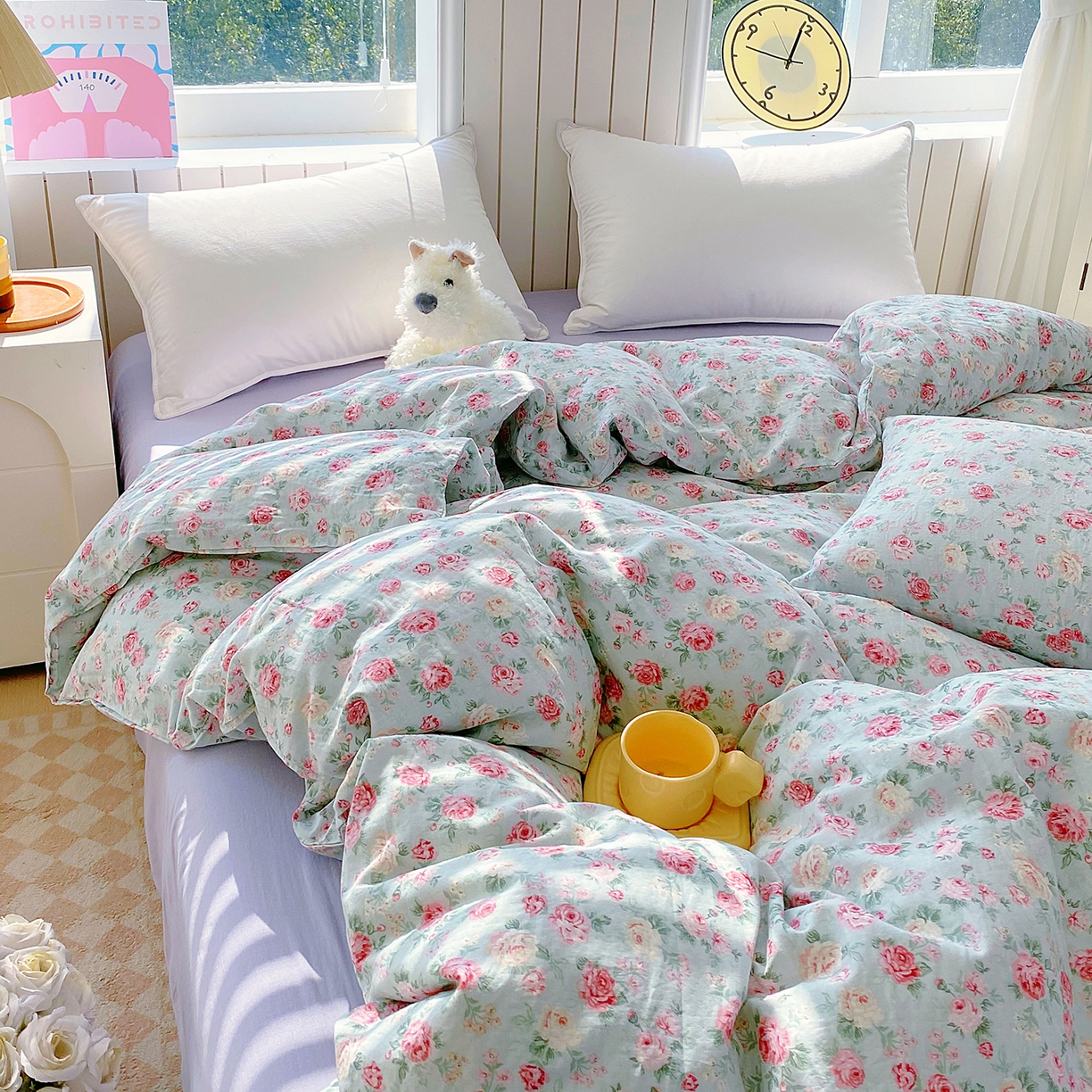 91家纺网 家纺一手货源 找家纺 春皖家纺 2026新款A类全棉有氧双层纱印花四件套单品系列-单被套 桂语兰庭