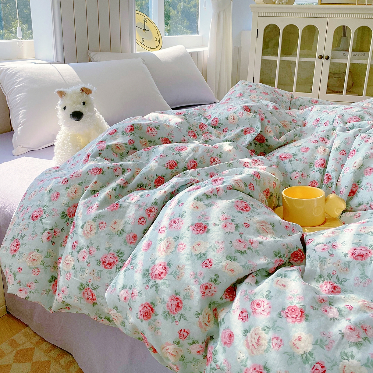 91家纺网 家纺一手货源 找家纺 春皖家纺 2026新款A类全棉有氧双层纱印花四件套单品系列-单被套 桂语兰庭