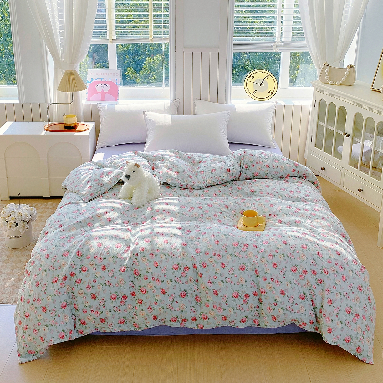 91家纺网 家纺一手货源 找家纺 春皖家纺 2026新款A类全棉有氧双层纱印花四件套单品系列-单被套 桂语兰庭