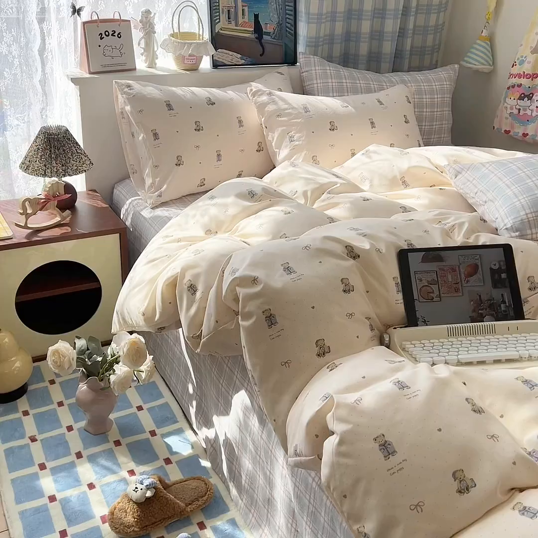 91家纺网 家纺一手货源 找家纺 （总）希丞家居 2026新款博主风小清新仿棉云感纱床上四件套