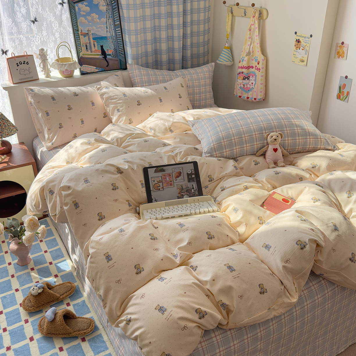 91家纺网 家纺一手货源 找家纺 （总）希丞家居 2026新款博主风小清新仿棉云感纱床上四件套