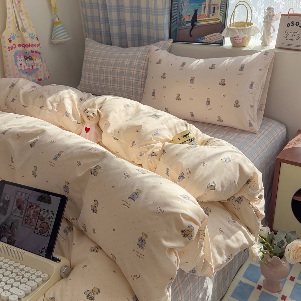 91家纺网 家纺一手货源 找家纺 （总）希丞家居 2026新款博主风小清新仿棉云感纱床上四件套