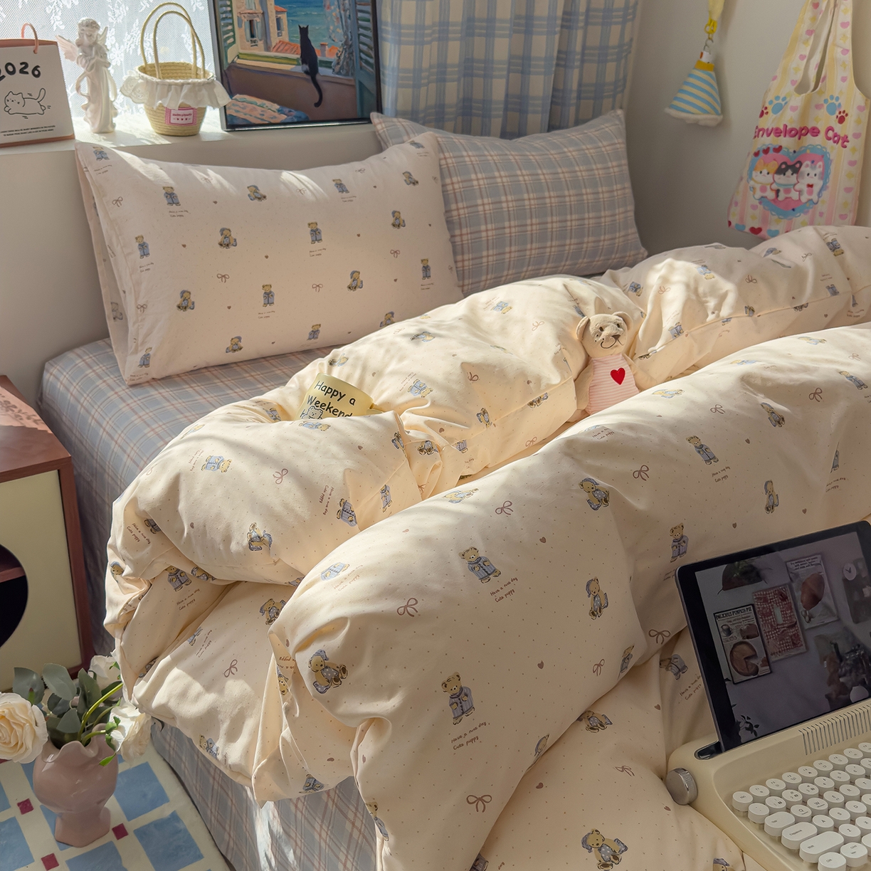 91家纺网 家纺一手货源 找家纺 （总）希丞家居 2026新款博主风小清新仿棉云感纱床上四件套