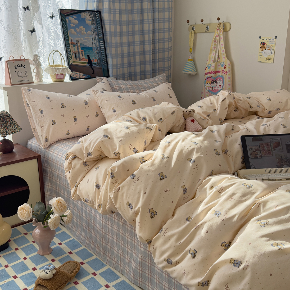 91家纺网 家纺一手货源 找家纺 （总）希丞家居 2026新款博主风小清新仿棉云感纱床上四件套