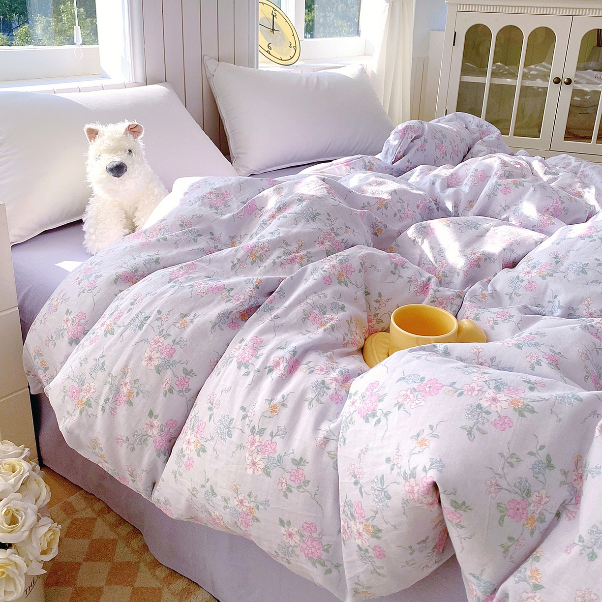 91家纺网 家纺一手货源 找家纺 春皖家纺 2026新款A类全棉有氧双层纱印花四件套单品系列-单被套 雾色里德