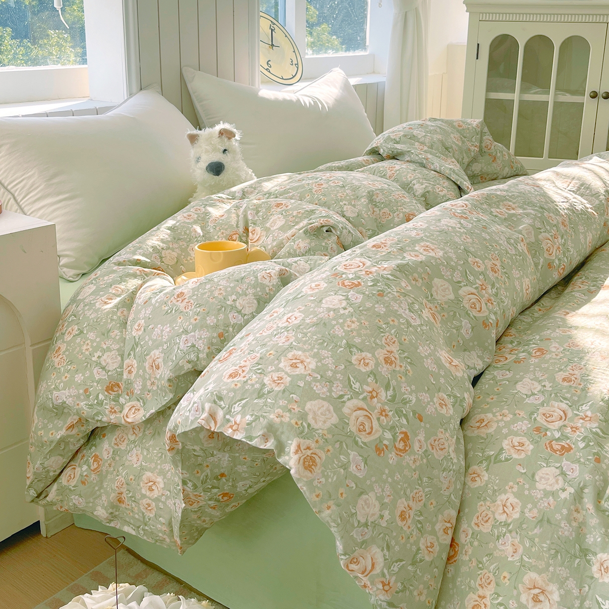 91家纺网 家纺一手货源 找家纺 春皖家纺 2026新款A类全棉有氧双层纱印花四件套单品系列-单被套 青茵