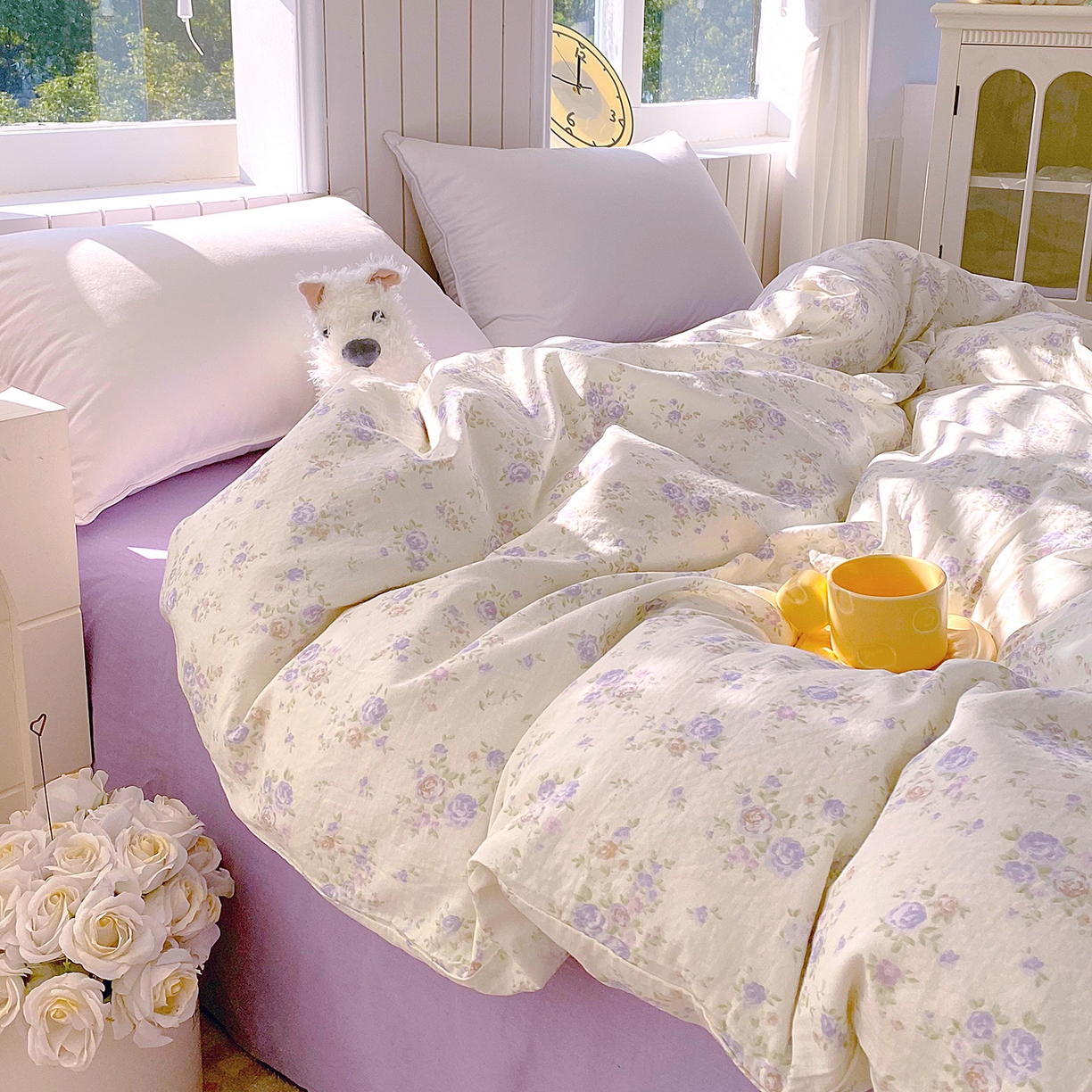 91家纺网 家纺一手货源 找家纺 春皖家纺 2026新款A类全棉有氧双层纱印花四件套单品系列-单被套 雾染玫瑰