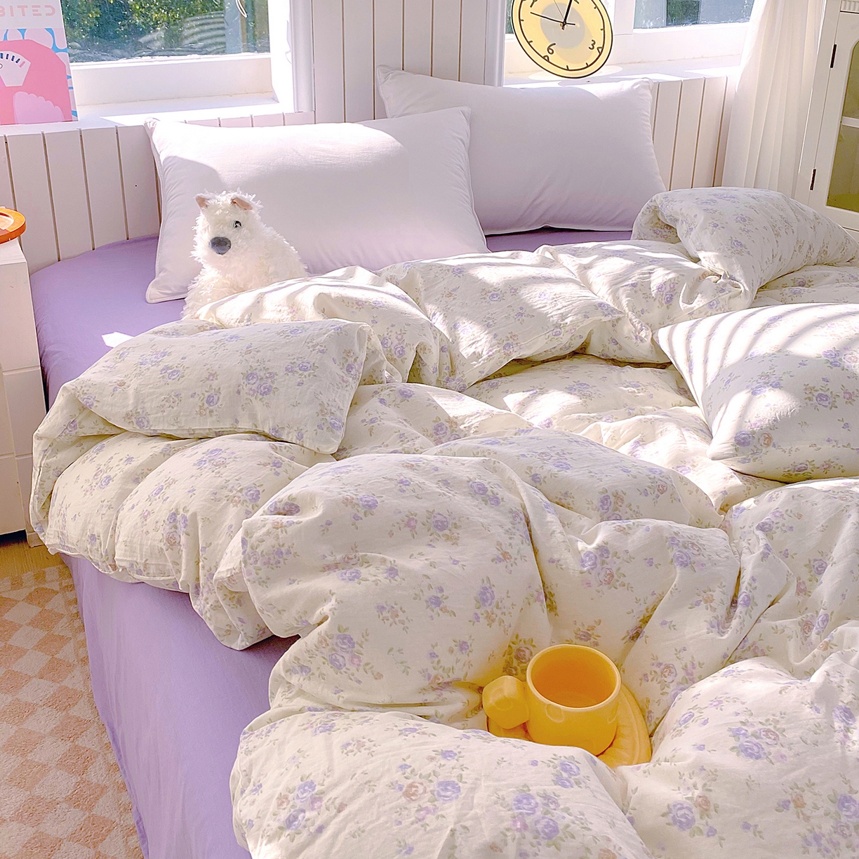 91家纺网 家纺一手货源 找家纺 春皖家纺 2026新款A类全棉有氧双层纱印花四件套单品系列-单被套 雾染玫瑰