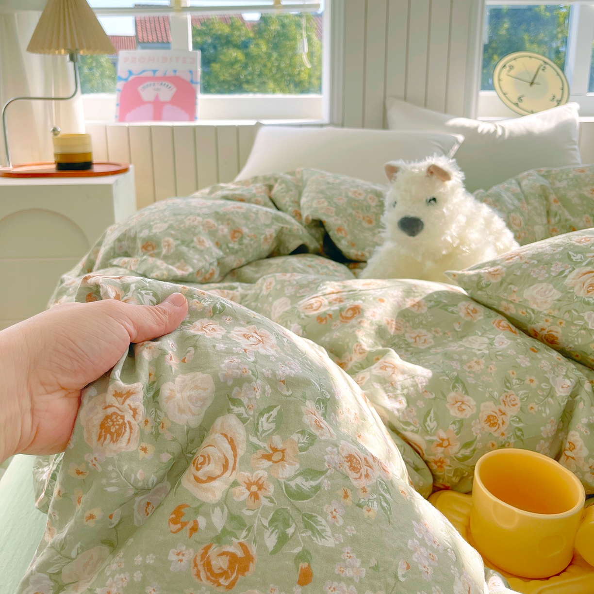 91家纺网 家纺一手货源 找家纺 春皖家纺 2026新款A类全棉有氧双层纱印花四件套单品系列-单被套 青茵