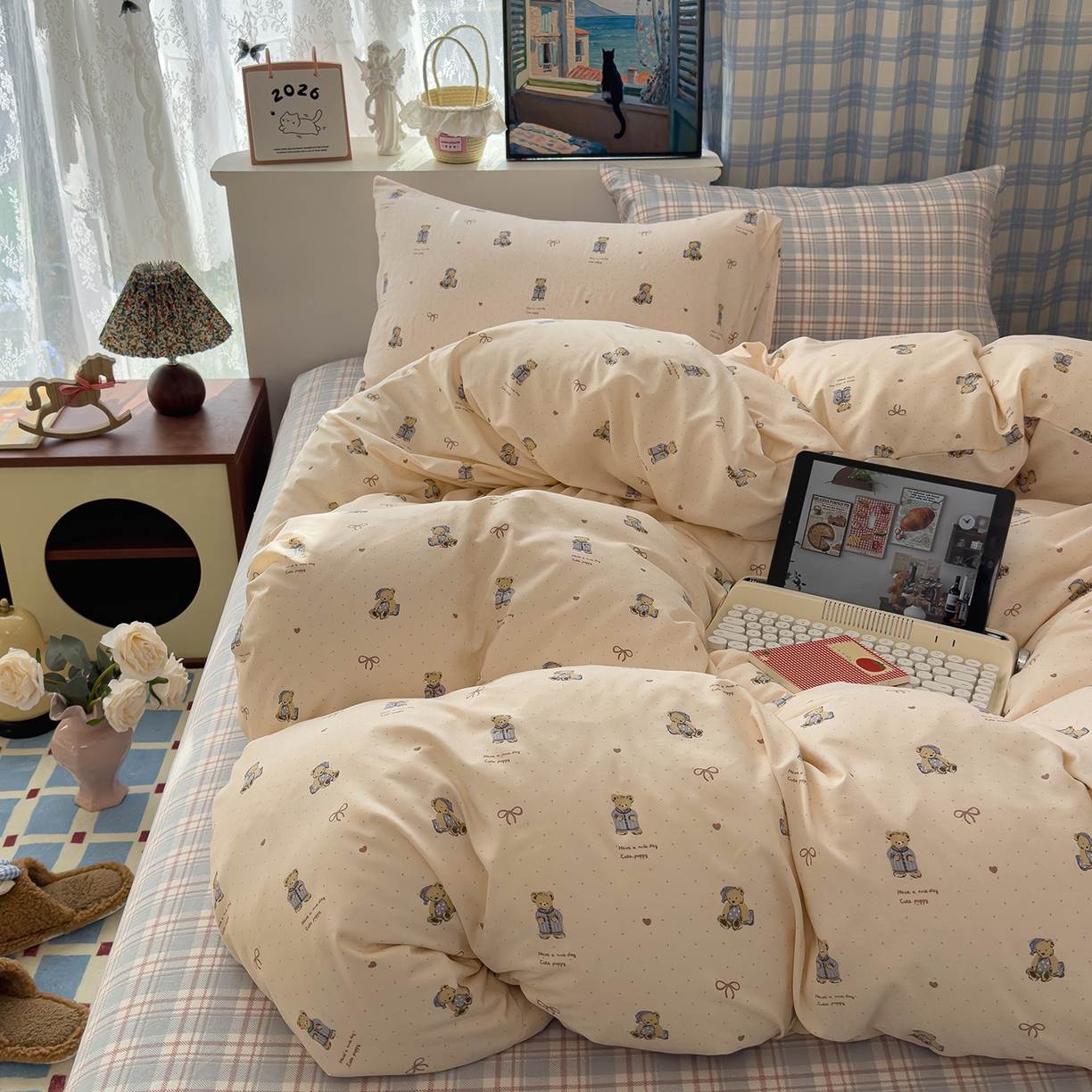 91家纺网 家纺一手货源 找家纺 （总）希丞家居 2026新款博主风小清新仿棉云感纱床上四件套