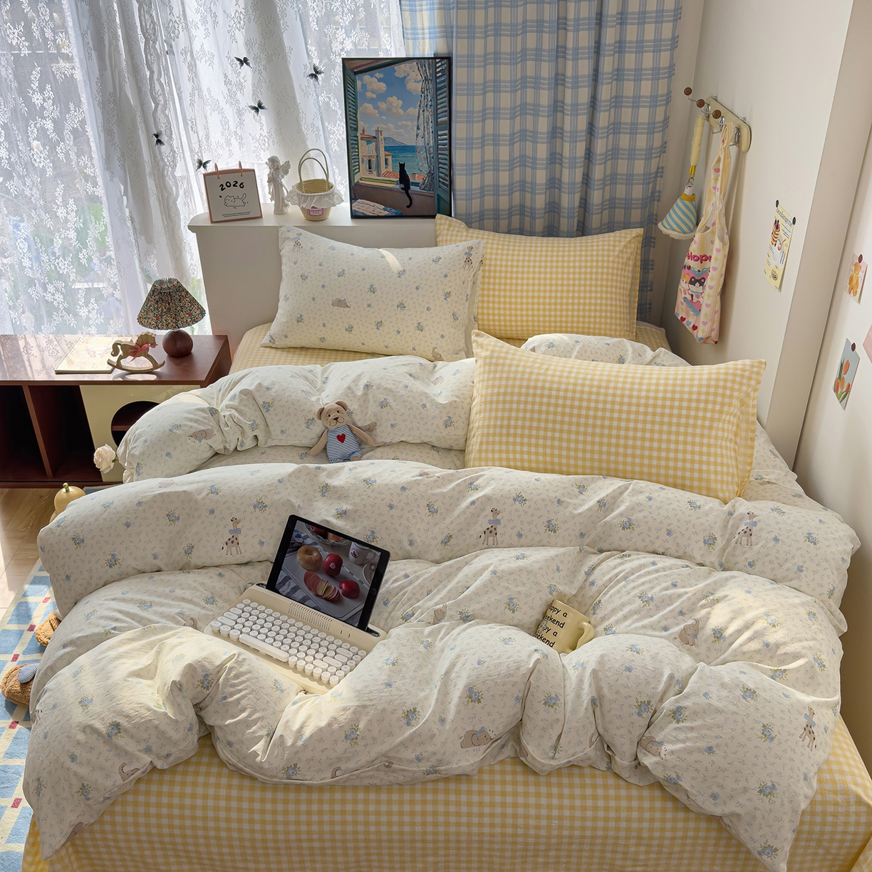 91家纺网 家纺一手货源 找家纺 （总）希丞家居 2026新款博主风小清新仿棉云感纱床上四件套