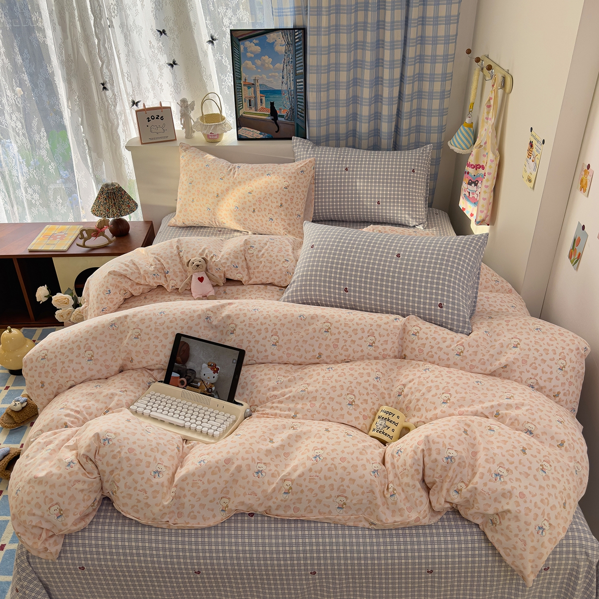 91家纺网 家纺一手货源 找家纺 （总）希丞家居 2026新款博主风小清新仿棉云感纱床上四件套