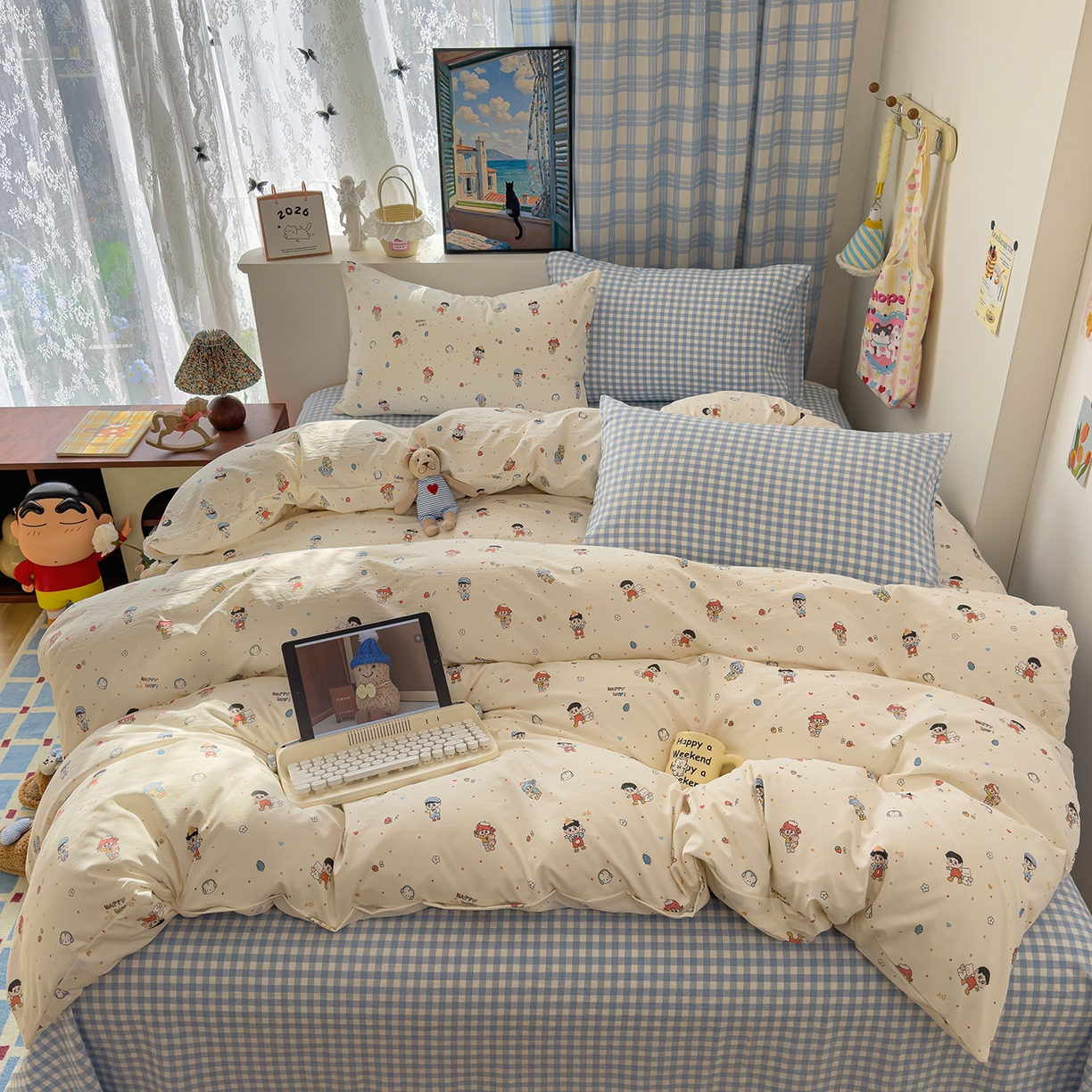 91家纺网 家纺一手货源 找家纺 （总）希丞家居 2026新款博主风小清新仿棉云感纱床上四件套