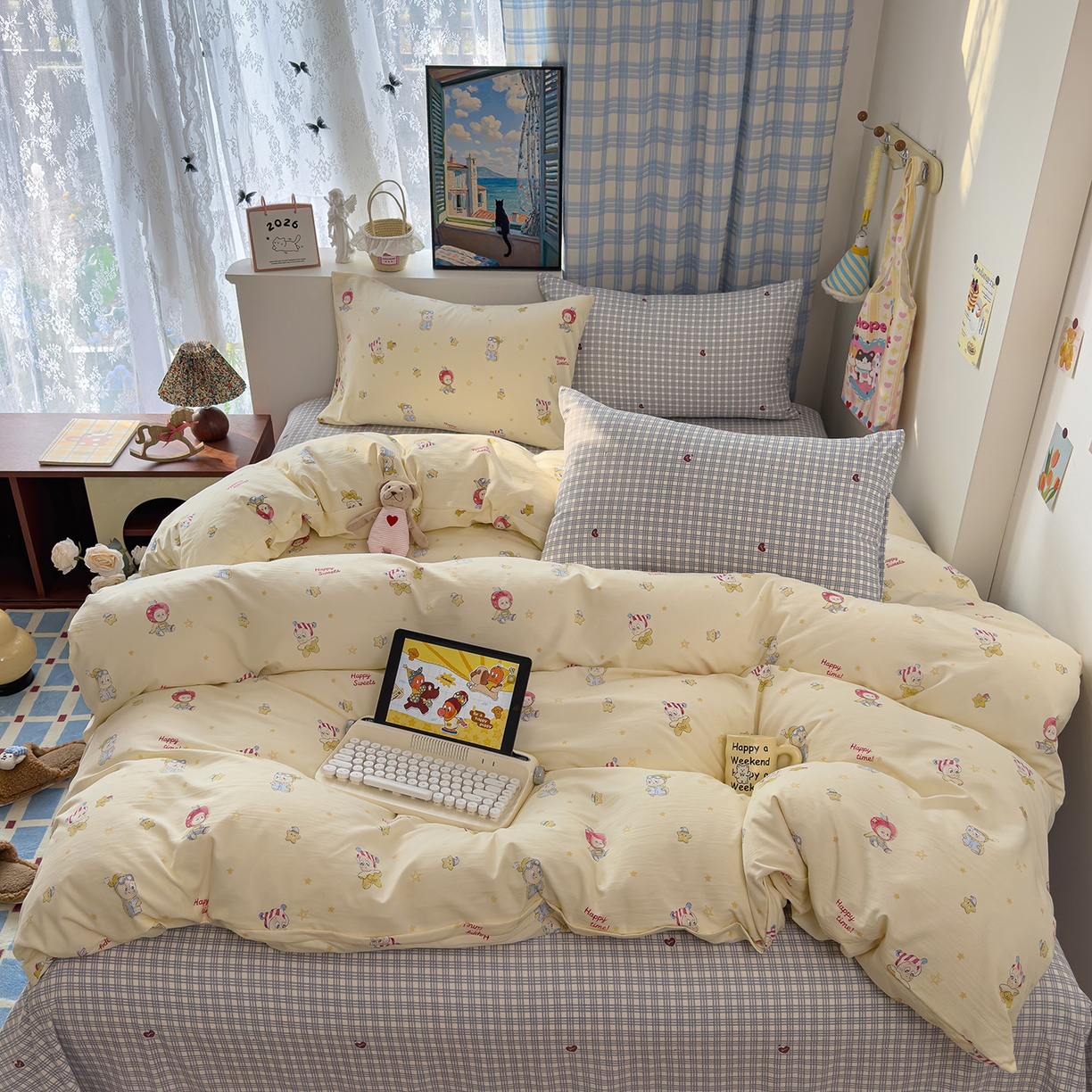 91家纺网 家纺一手货源 找家纺 （总）希丞家居 2026新款博主风小清新仿棉云感纱床上四件套