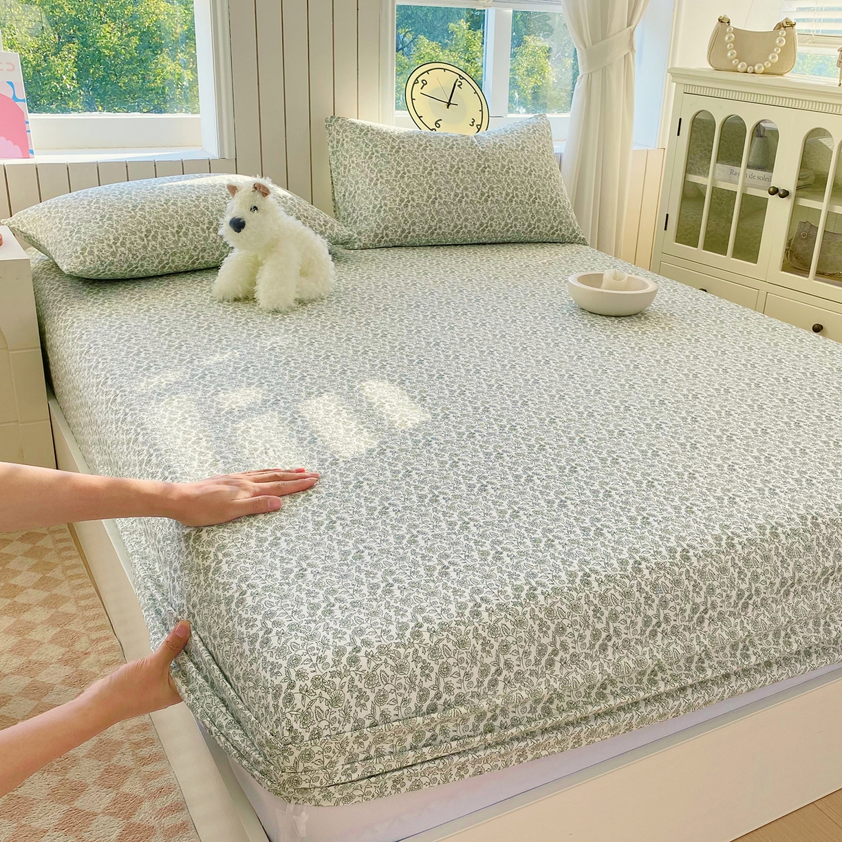 91家纺网 家纺一手货源 找家纺 （总）春皖家纺 2026新款A类全棉有氧双层纱印花四件套单品系列-单床笠