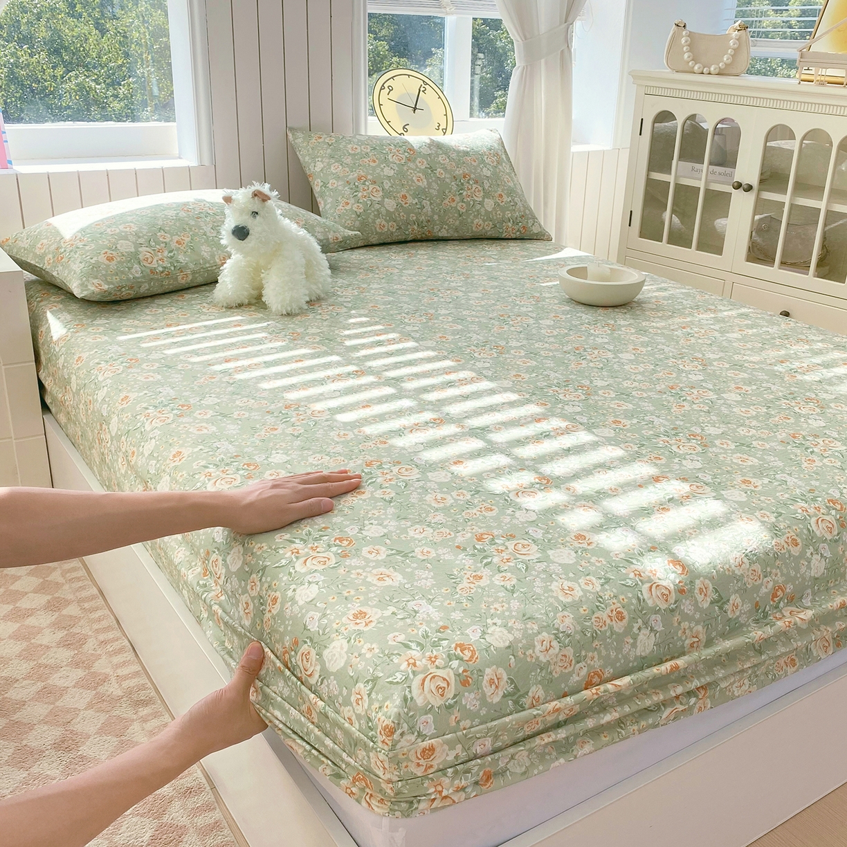 91家纺网 家纺一手货源 找家纺 （总）春皖家纺 2026新款A类全棉有氧双层纱印花四件套单品系列-单床笠