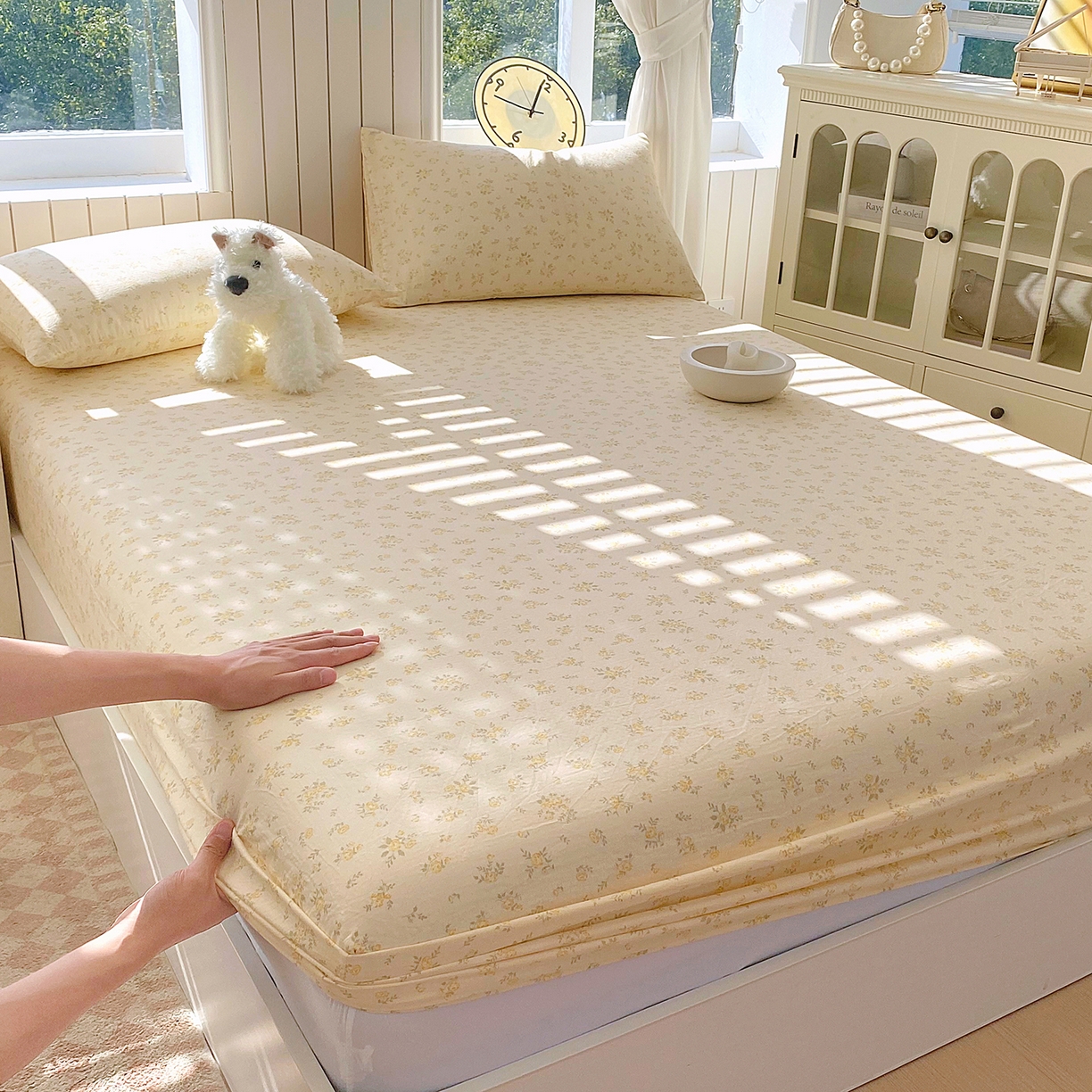 91家纺网 家纺一手货源 找家纺 （总）春皖家纺 2026新款A类全棉有氧双层纱印花四件套单品系列-单床笠