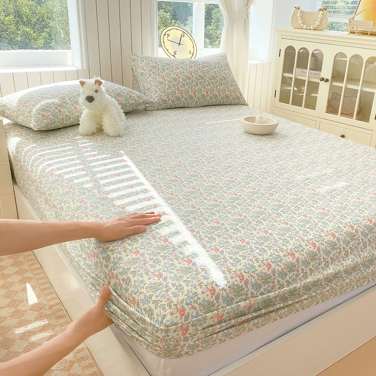 91家纺网 家纺一手货源 找家纺 （总）春皖家纺 2026新款A类全棉有氧双层纱印花四件套单品系列-单床笠