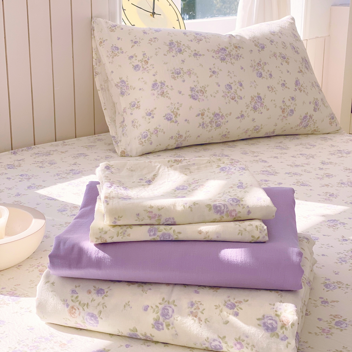 91家纺网 家纺一手货源 找家纺 春皖家纺 2026新款A类全棉有氧双层纱印花四件套单品系列-单床笠 雾染玫瑰