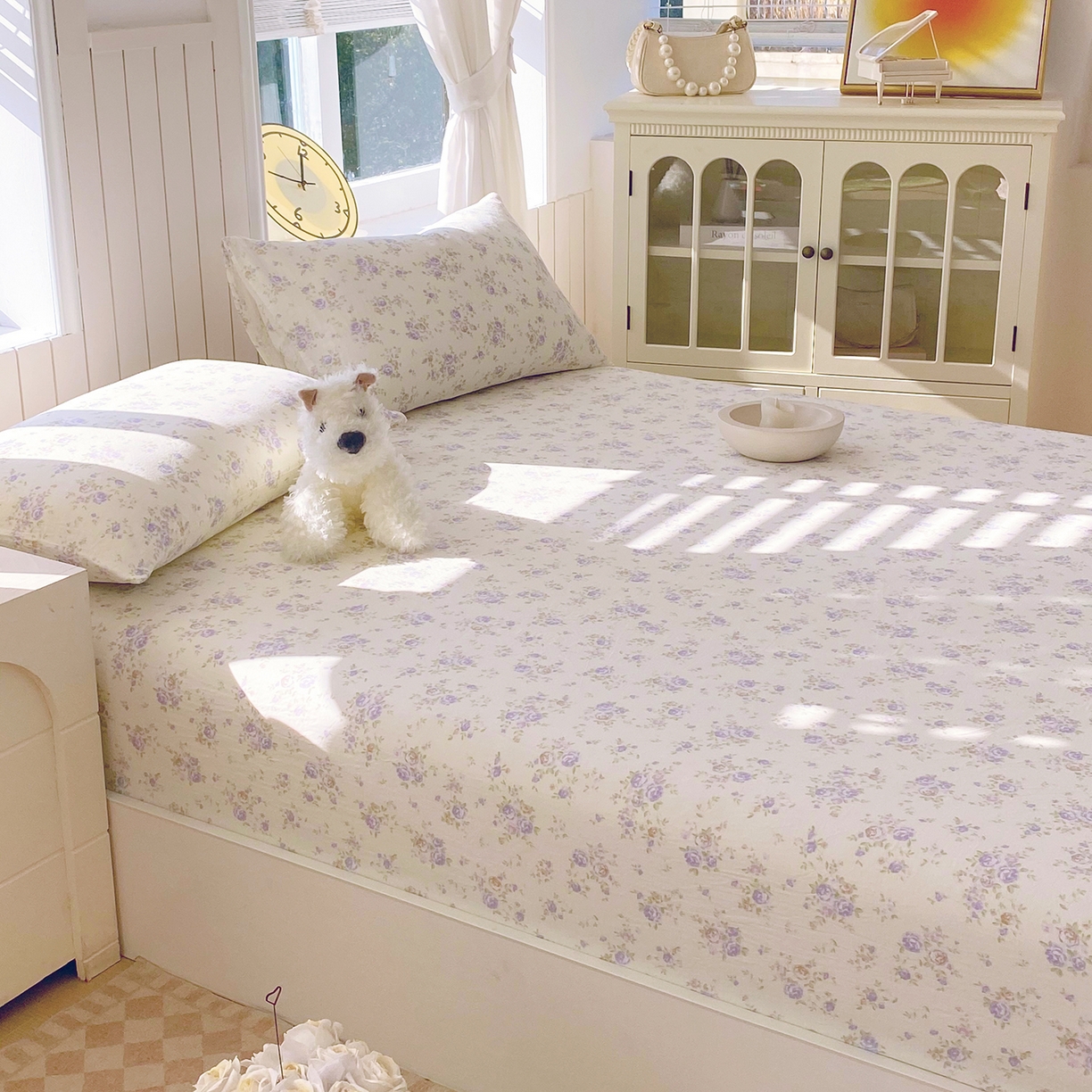 91家纺网 家纺一手货源 找家纺 春皖家纺 2026新款A类全棉有氧双层纱印花四件套单品系列-单床笠 雾染玫瑰