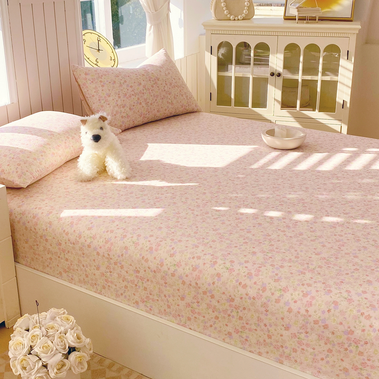 91家纺网 家纺一手货源 找家纺 春皖家纺 2026新款A类全棉有氧双层纱印花四件套单品系列-单床笠 旧梦朝花