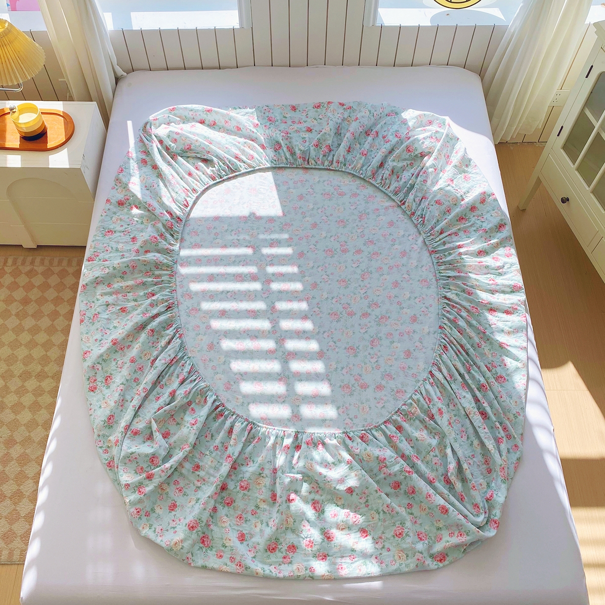 91家纺网 家纺一手货源 找家纺 春皖家纺 2026新款A类全棉有氧双层纱印花四件套单品系列-单床笠 桂语兰庭