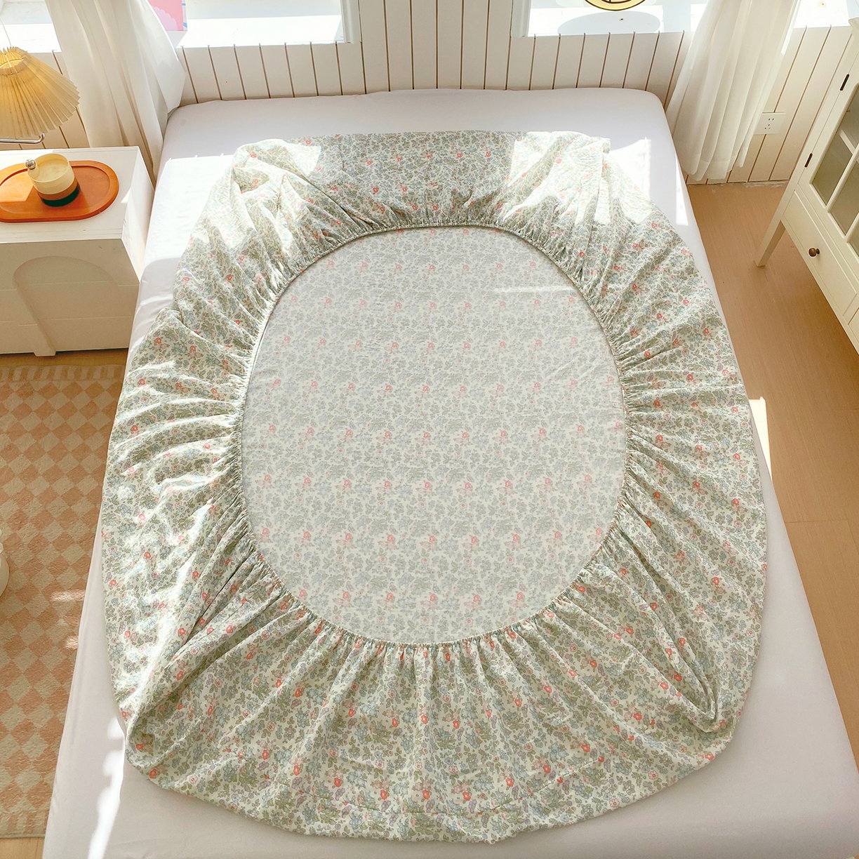 91家纺网 家纺一手货源 找家纺 春皖家纺 2026新款A类全棉有氧双层纱印花四件套单品系列-单床笠 花町