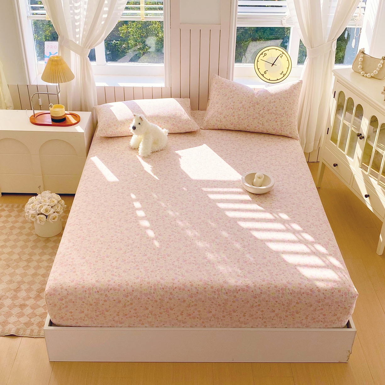 91家纺网 家纺一手货源 找家纺 春皖家纺 2026新款A类全棉有氧双层纱印花四件套单品系列-单床笠 旧梦朝花