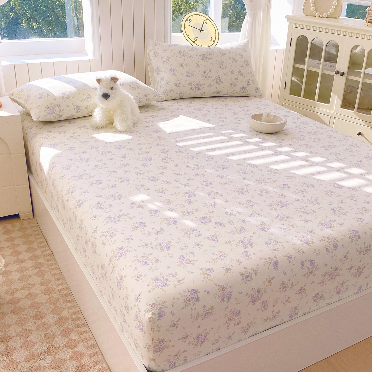 91家纺网 家纺一手货源 找家纺 春皖家纺 2026新款A类全棉有氧双层纱印花四件套单品系列-单床笠 雾染玫瑰