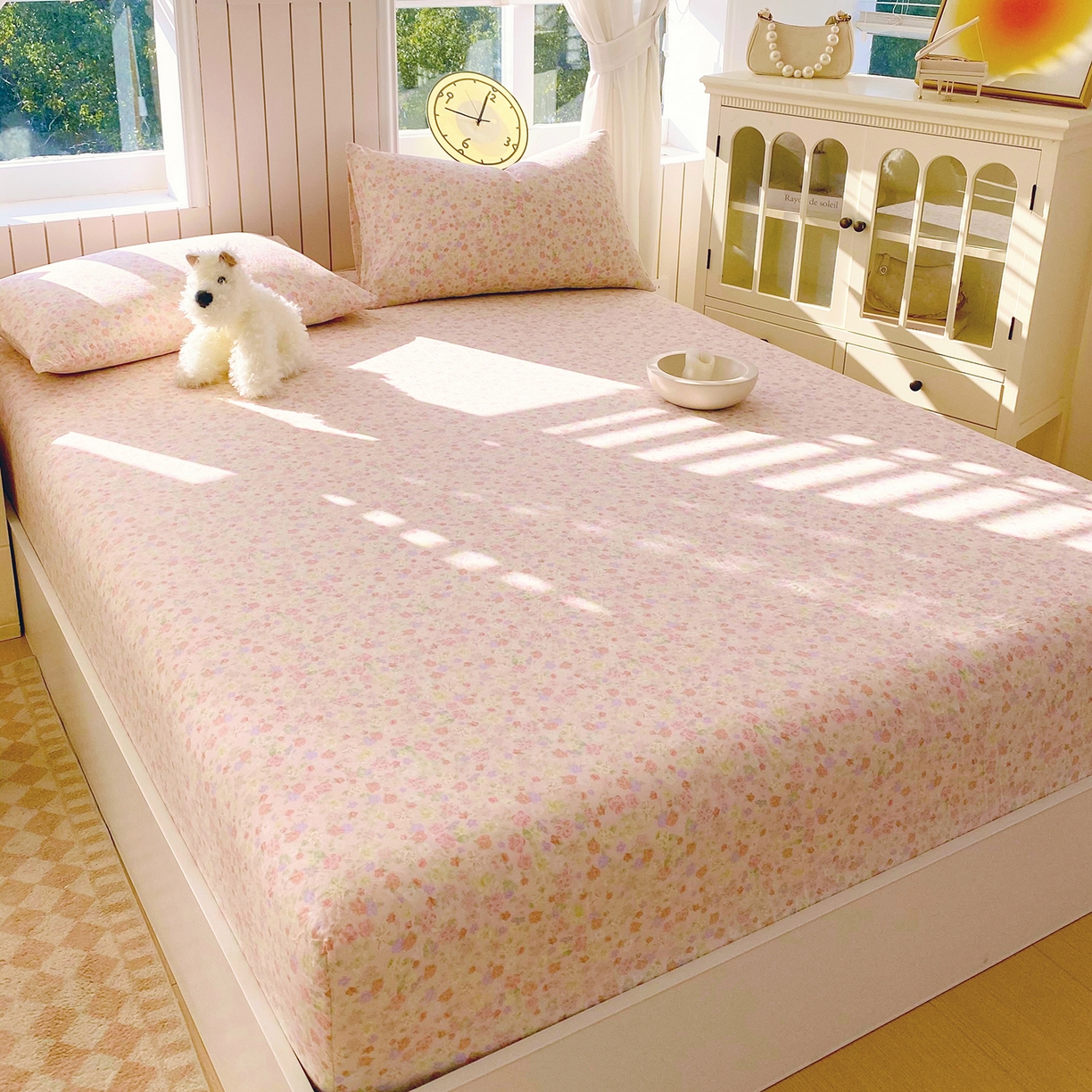 91家纺网 家纺一手货源 找家纺 春皖家纺 2026新款A类全棉有氧双层纱印花四件套单品系列-单床笠 旧梦朝花