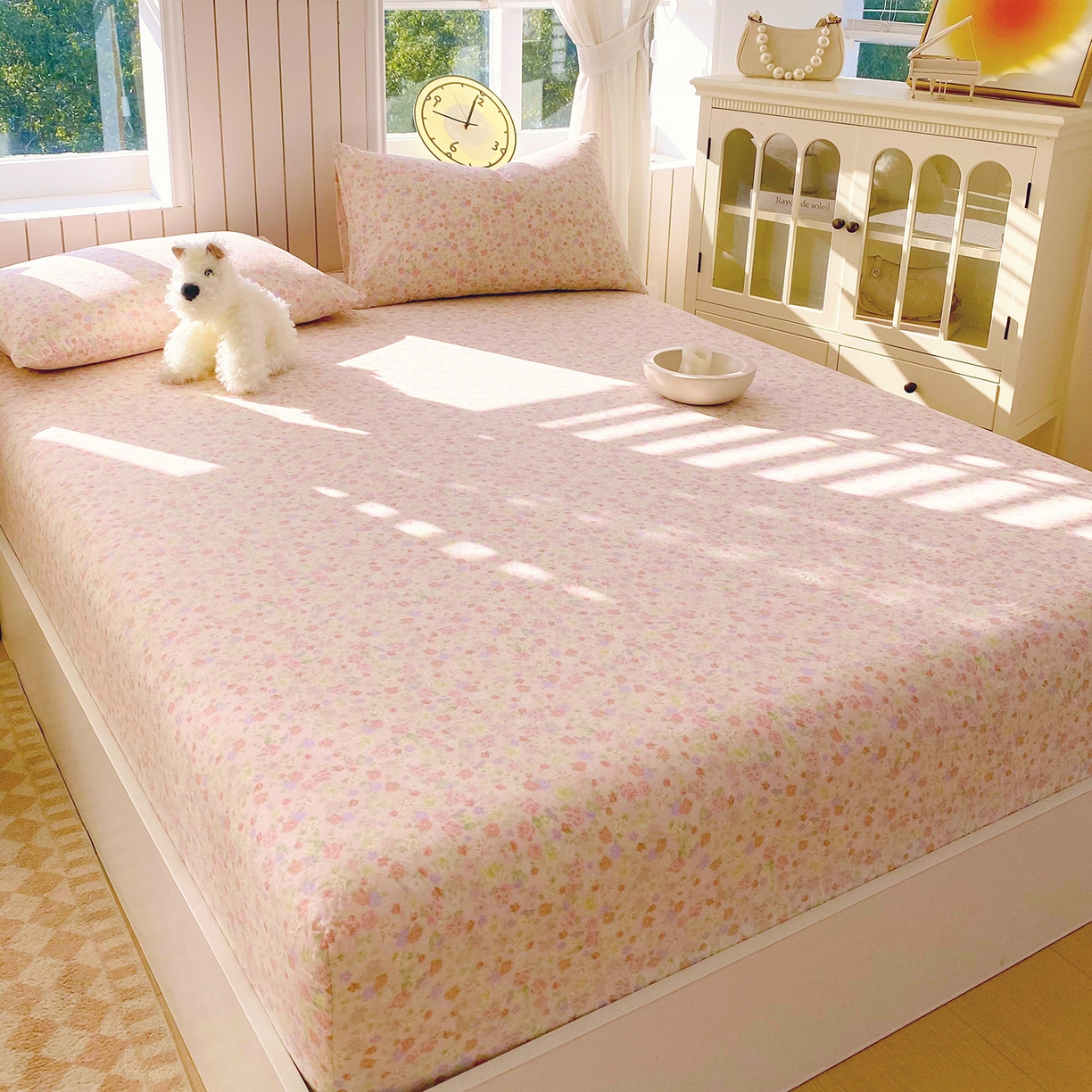 91家纺网 家纺一手货源 找家纺 春皖家纺 2026新款A类全棉有氧双层纱印花四件套单品系列-单床笠 旧梦朝花