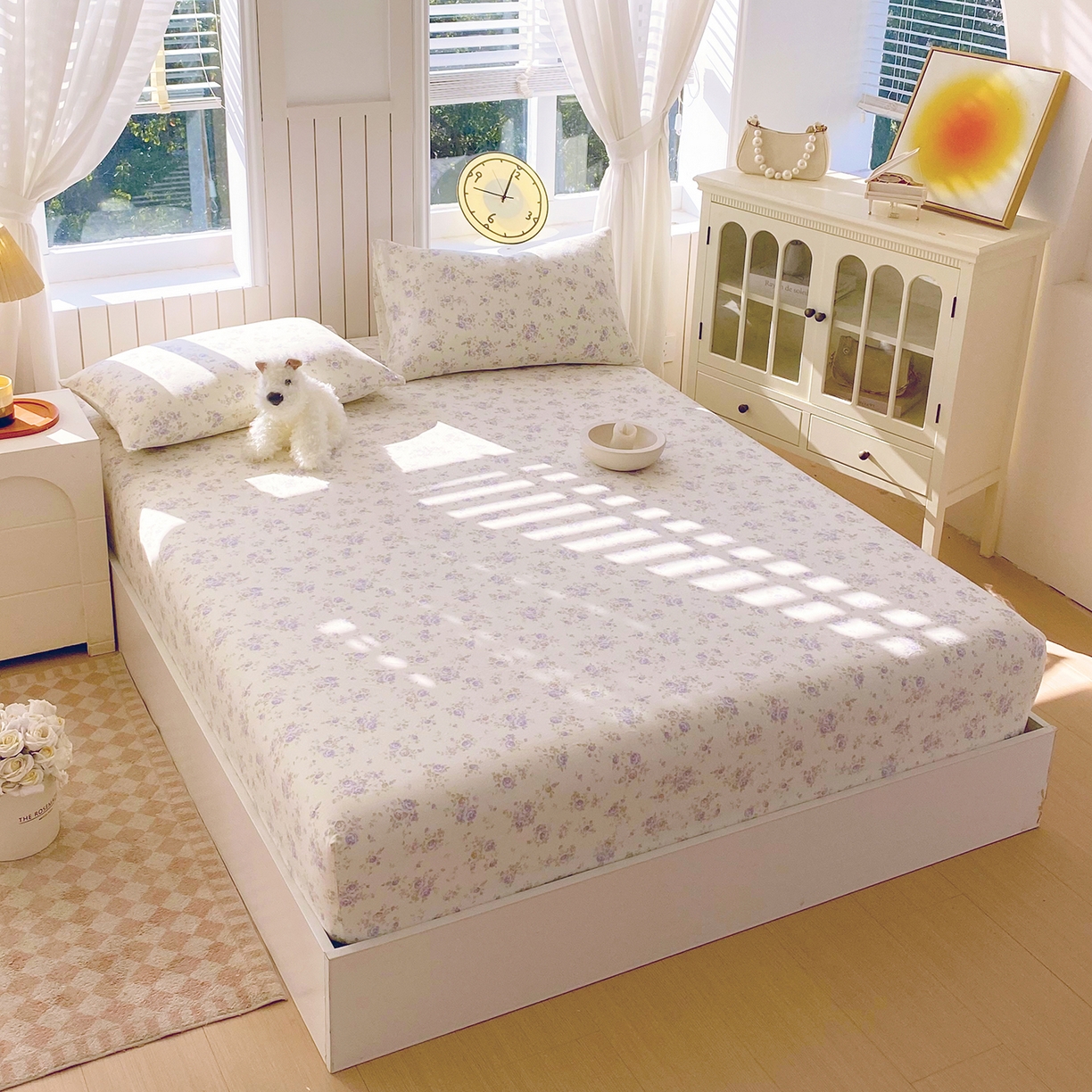 91家纺网 家纺一手货源 找家纺 春皖家纺 2026新款A类全棉有氧双层纱印花四件套单品系列-单床笠 雾染玫瑰