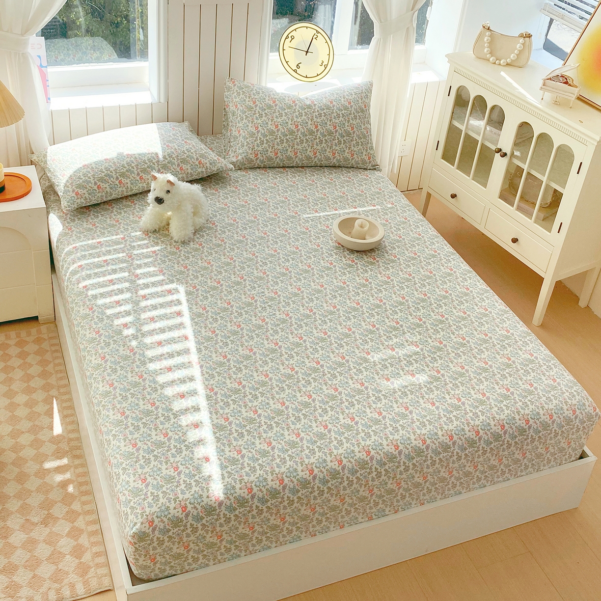 春皖家纺 2026新款A类全棉有氧双层纱印花四件套单品系列-单床笠 花町