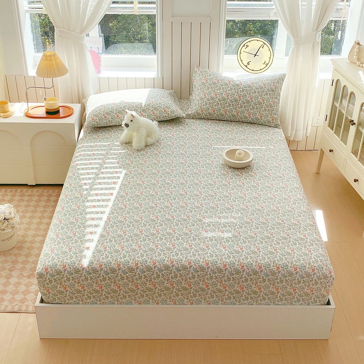 91家纺网 家纺一手货源 找家纺 春皖家纺 2026新款A类全棉有氧双层纱印花四件套单品系列-单床笠 花町